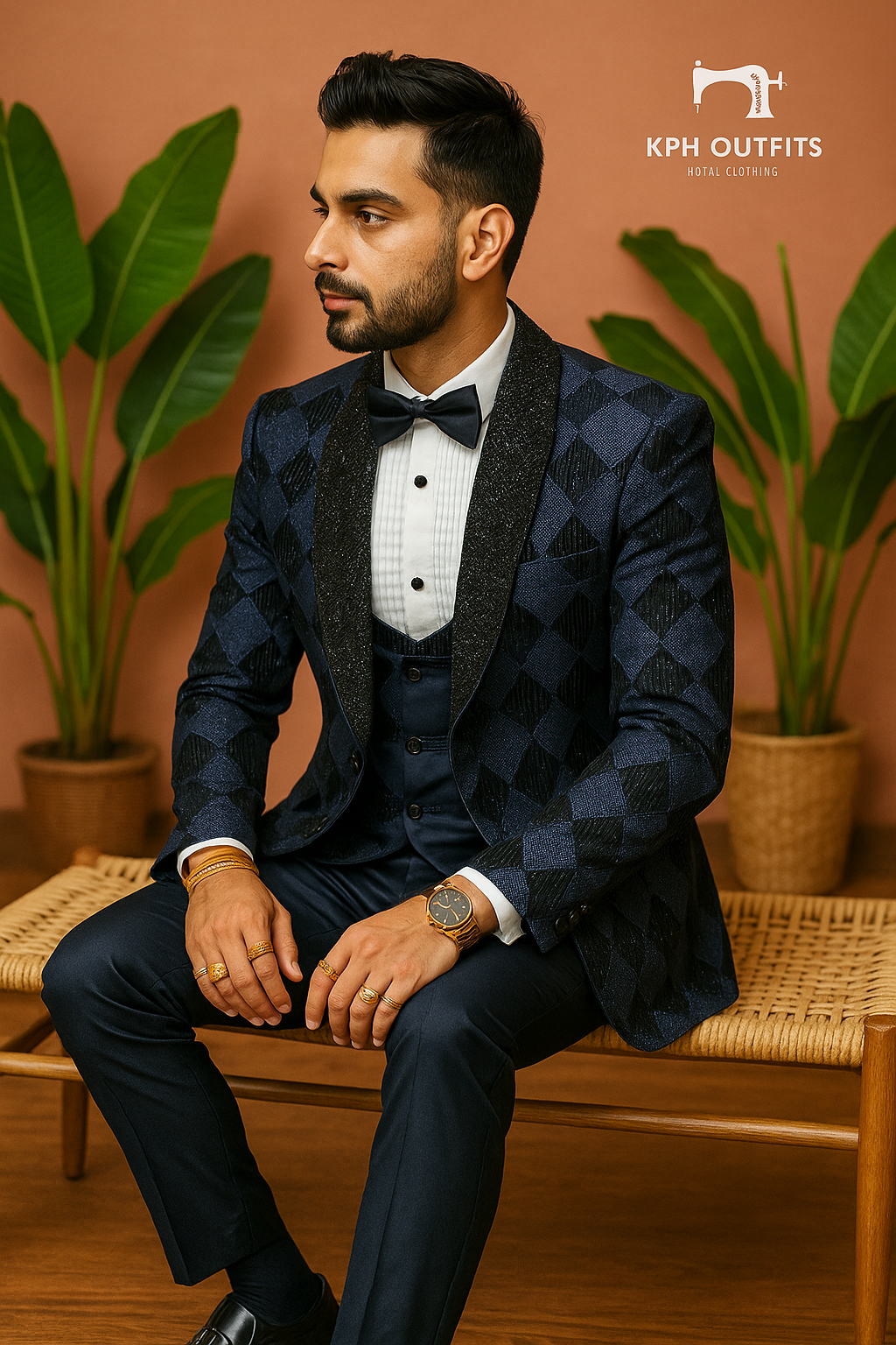 Elegant Men's Blue Handcrafted Shawl Lapel Tuxedo - KPH Outfits