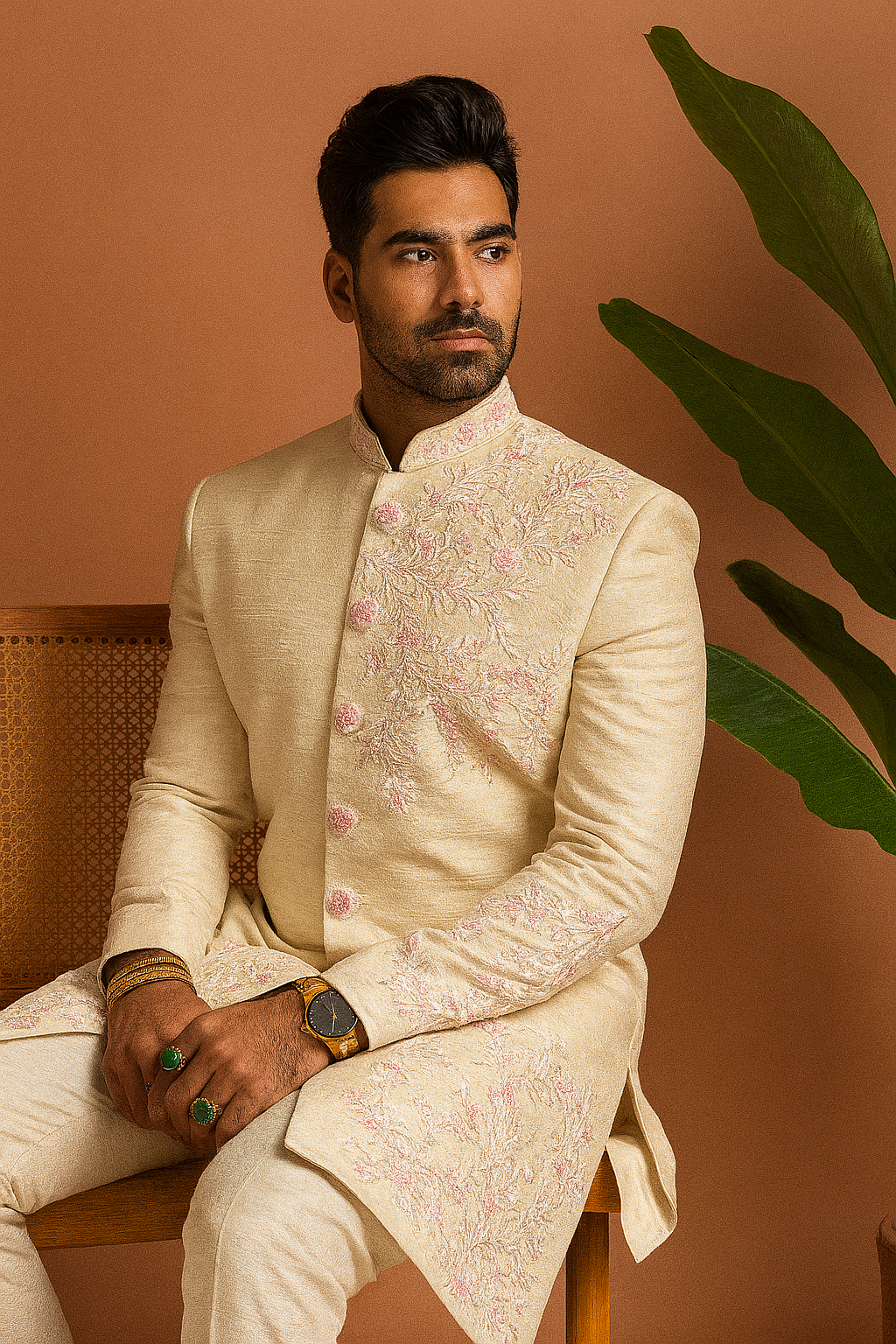 Hand-embellished wedding sherwani with trousers – KPH Outfits