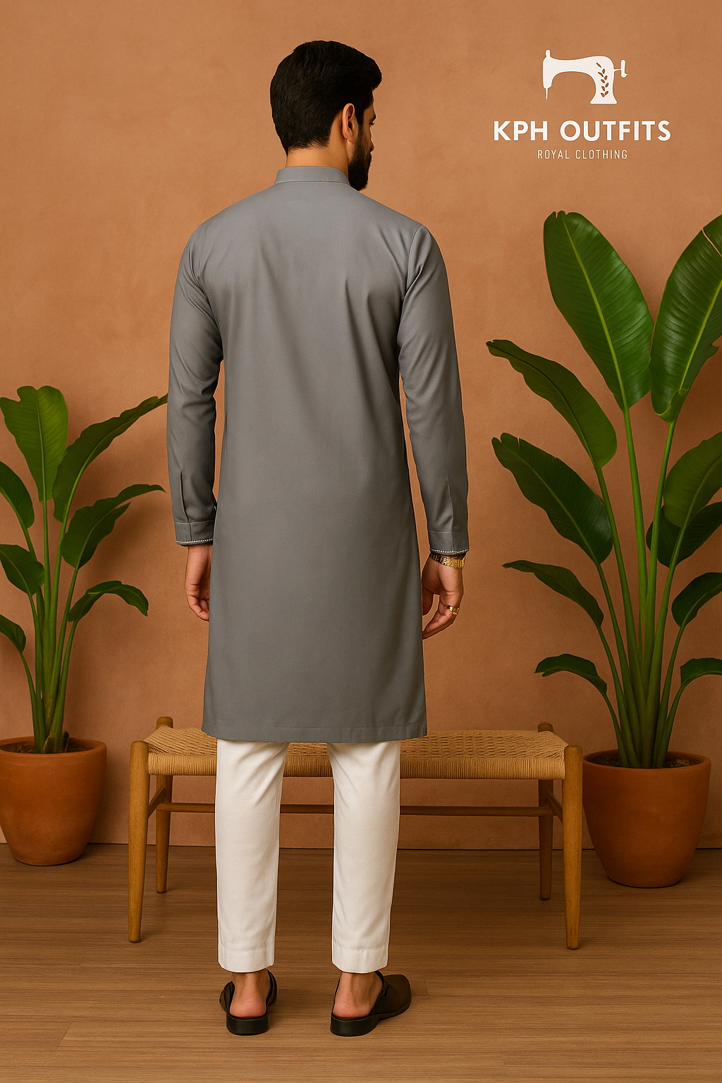 Men's Grey Handcrafted Neck Style Kurta Set - KPH Outfits