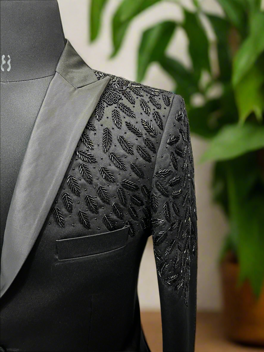 Luxurious designer tuxedo with intricate handcrafted details