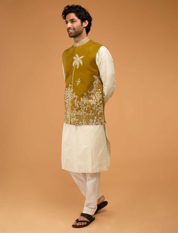 Men's Exclusive Thread Embroidery Nehru Jacket Set