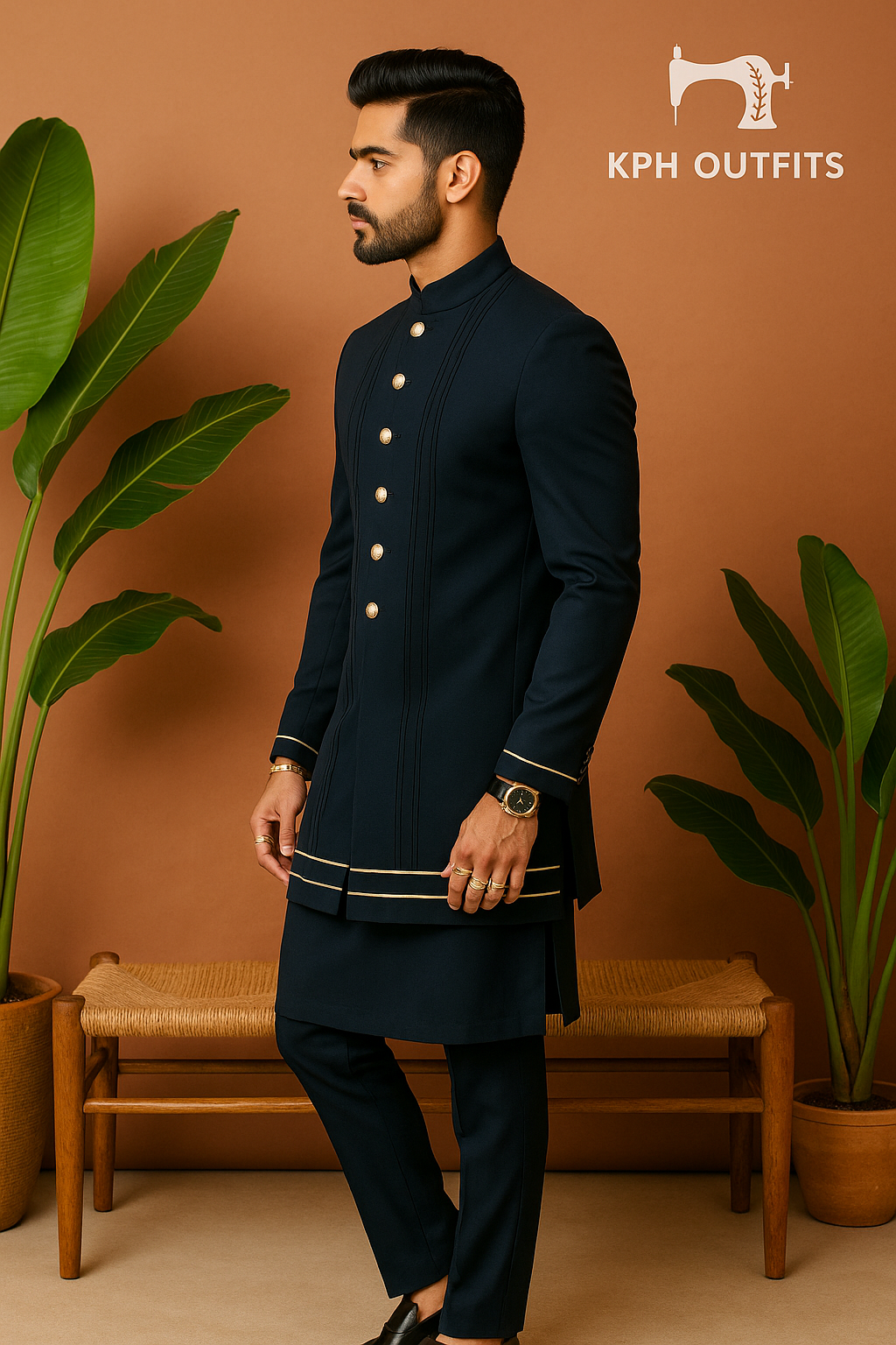 Men's Exclusive Navy Blue Stylish Indo-Western Set - Modern Sophistication by KPH Outfits