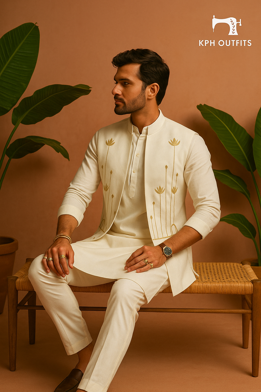 Men's Exclusive Ivory Handcrafted Open Waistcoat – Luxury Formal Wear by KPH Outfits