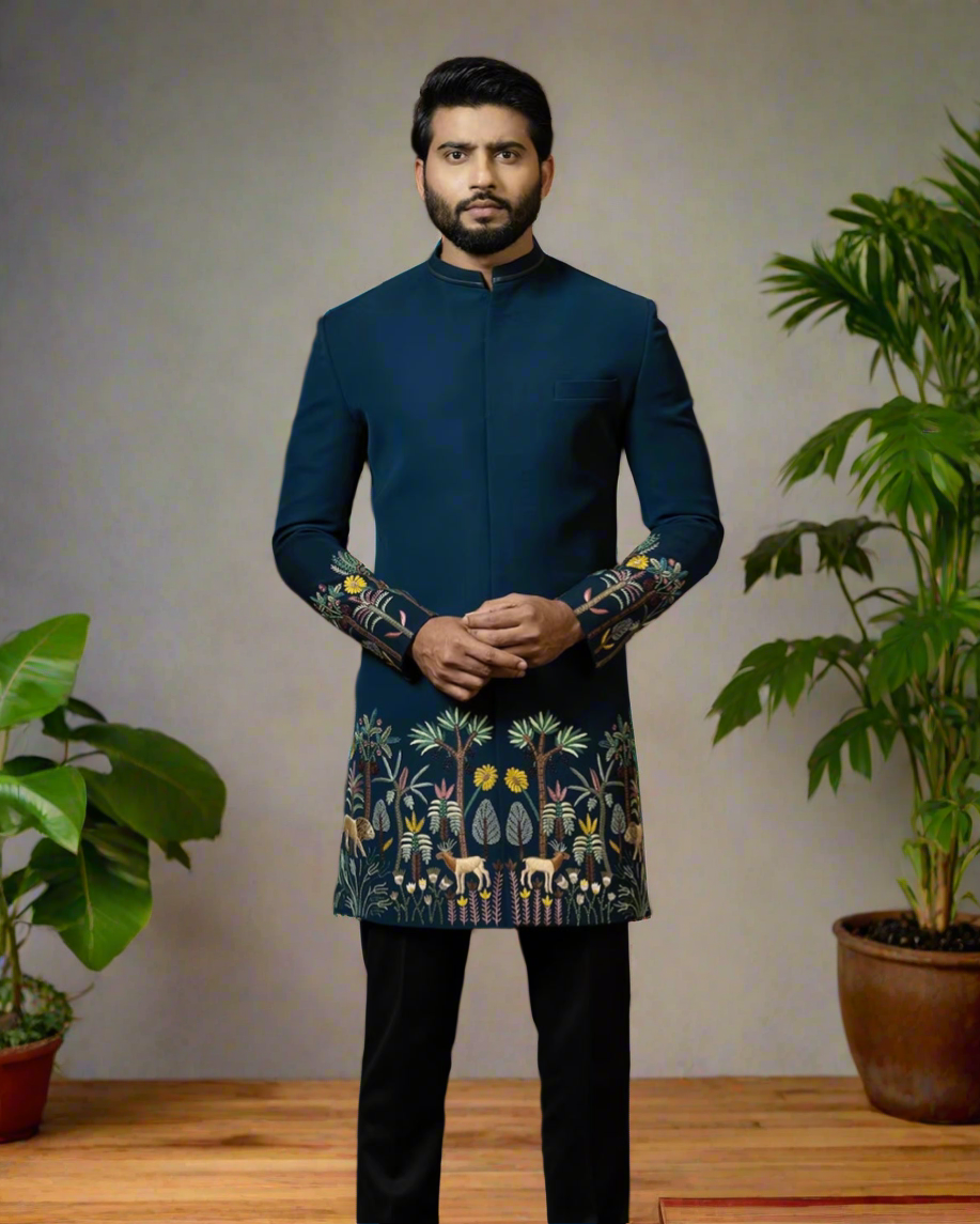 Exquisite Handcrafted Multicolor Embroidery Sherwani for Grooms - KPH Outfits