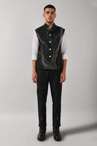 Men's Black Handcrafted Nehru Jacket Set