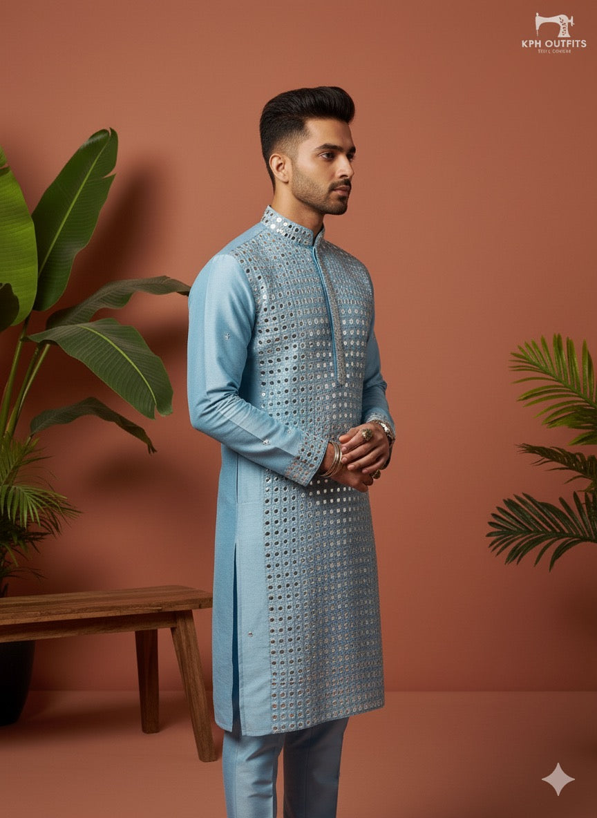 Handcrafted fake mirror kurta with matching pants by KPH Outfits