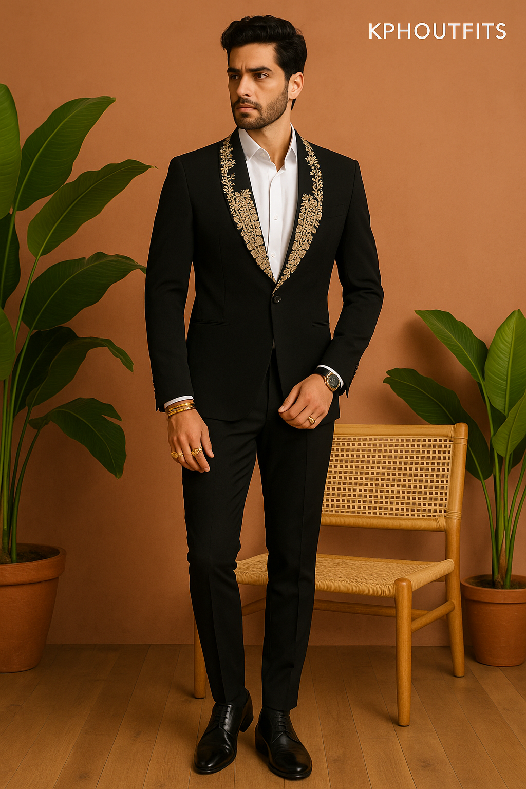 Men's Black Handcrafted Shawl Lapel Tuxedo in Japanese Fabric- KPH Outfits