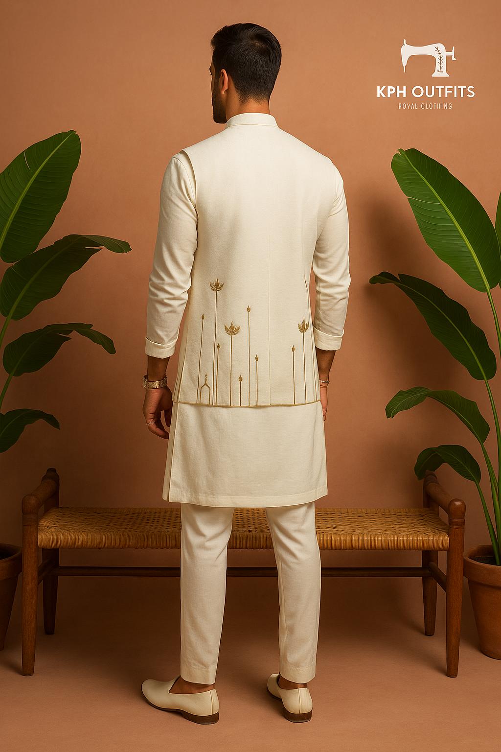 Men's Exclusive Ivory Handcrafted Open Waistcoat – Luxury Formal Wear by KPH Outfits