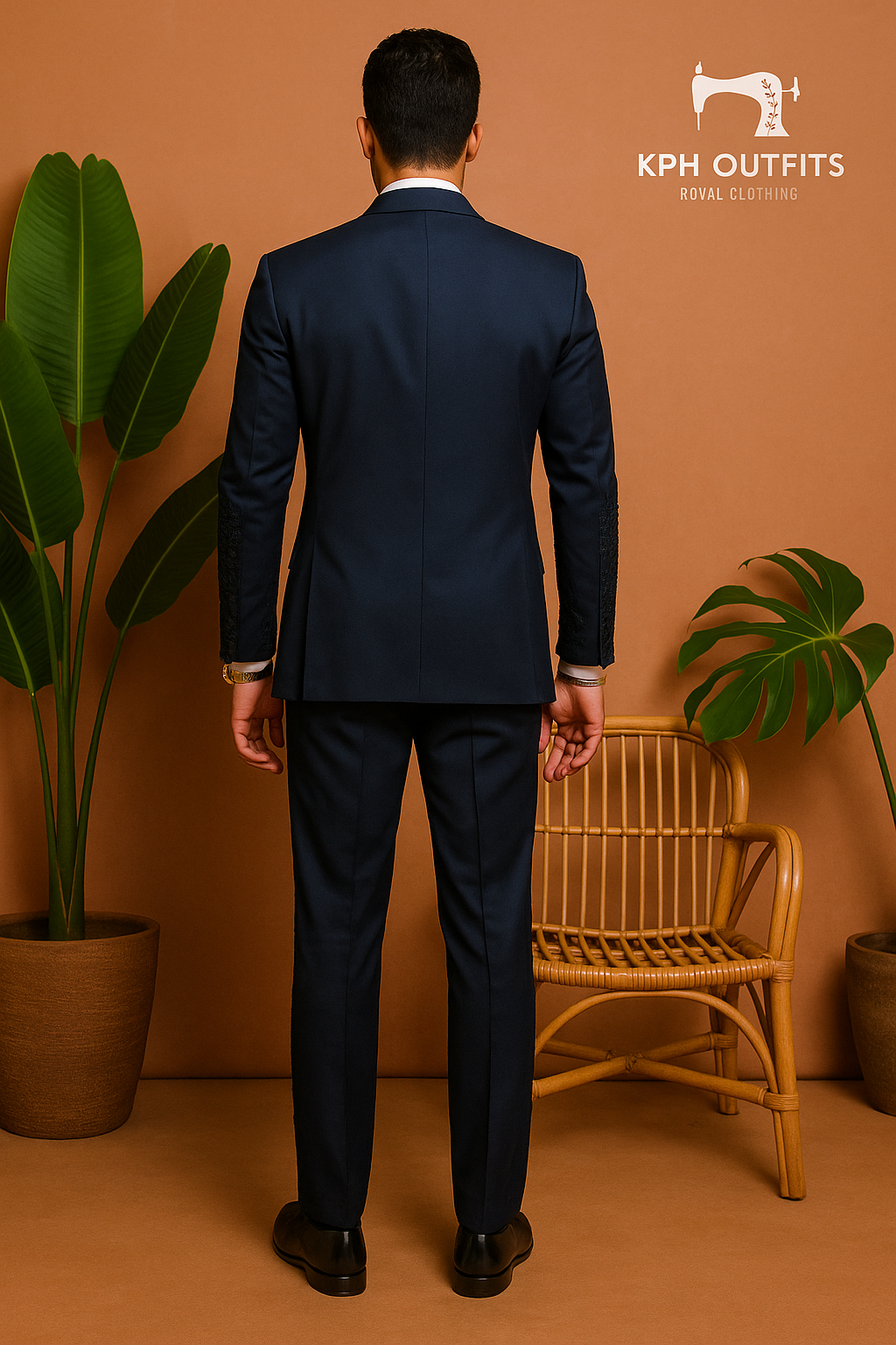 Men's Exclusive Navy Blue Handcrafted Cut Work Stylish Tuxedo Suit – Luxury Formal Wear by KPH Outfits