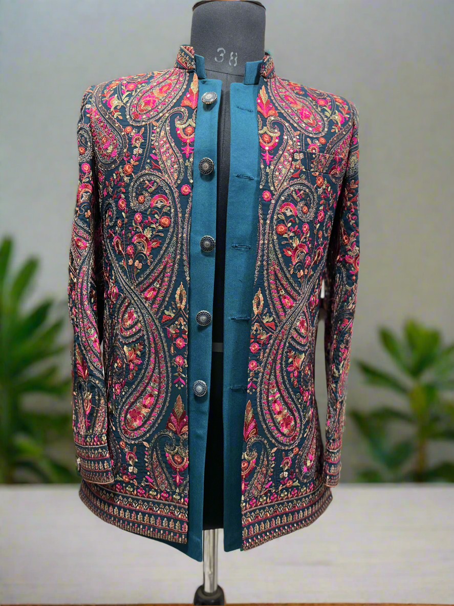 Men's Turkish Kalamkari Embroidery Jodhpuri Set - Designer Traditional Kurta and Pant