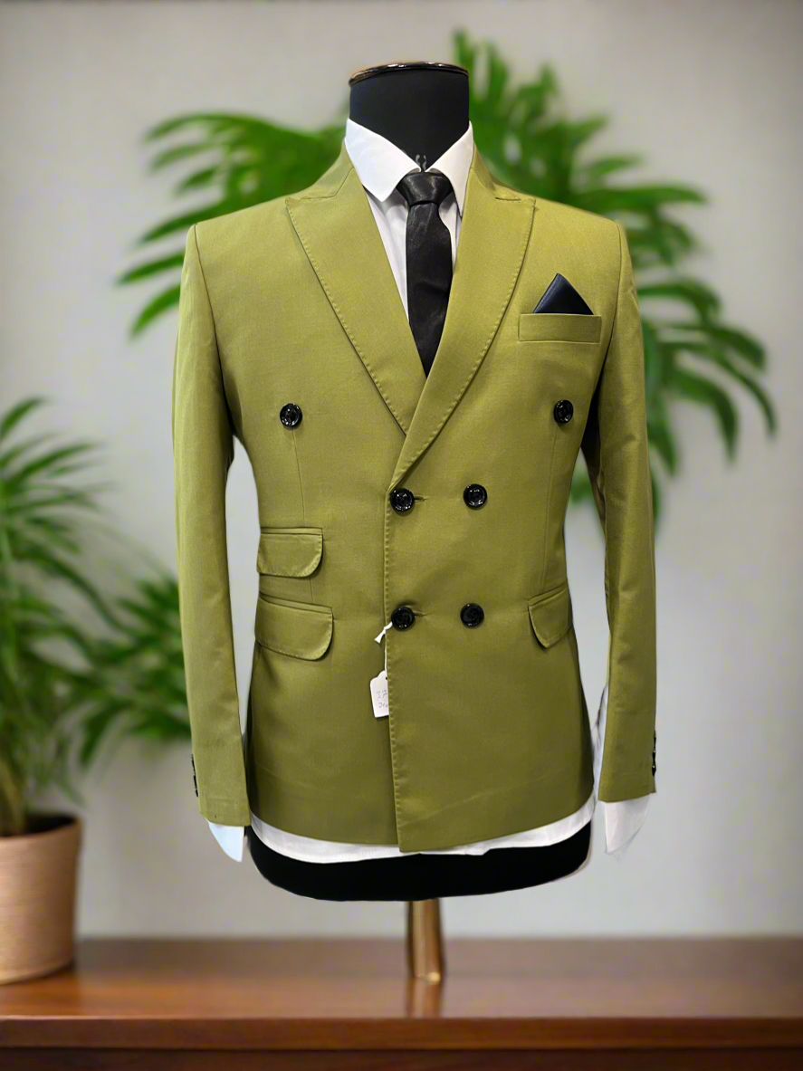 Men’s mehndi green double-breasted tuxedo suit