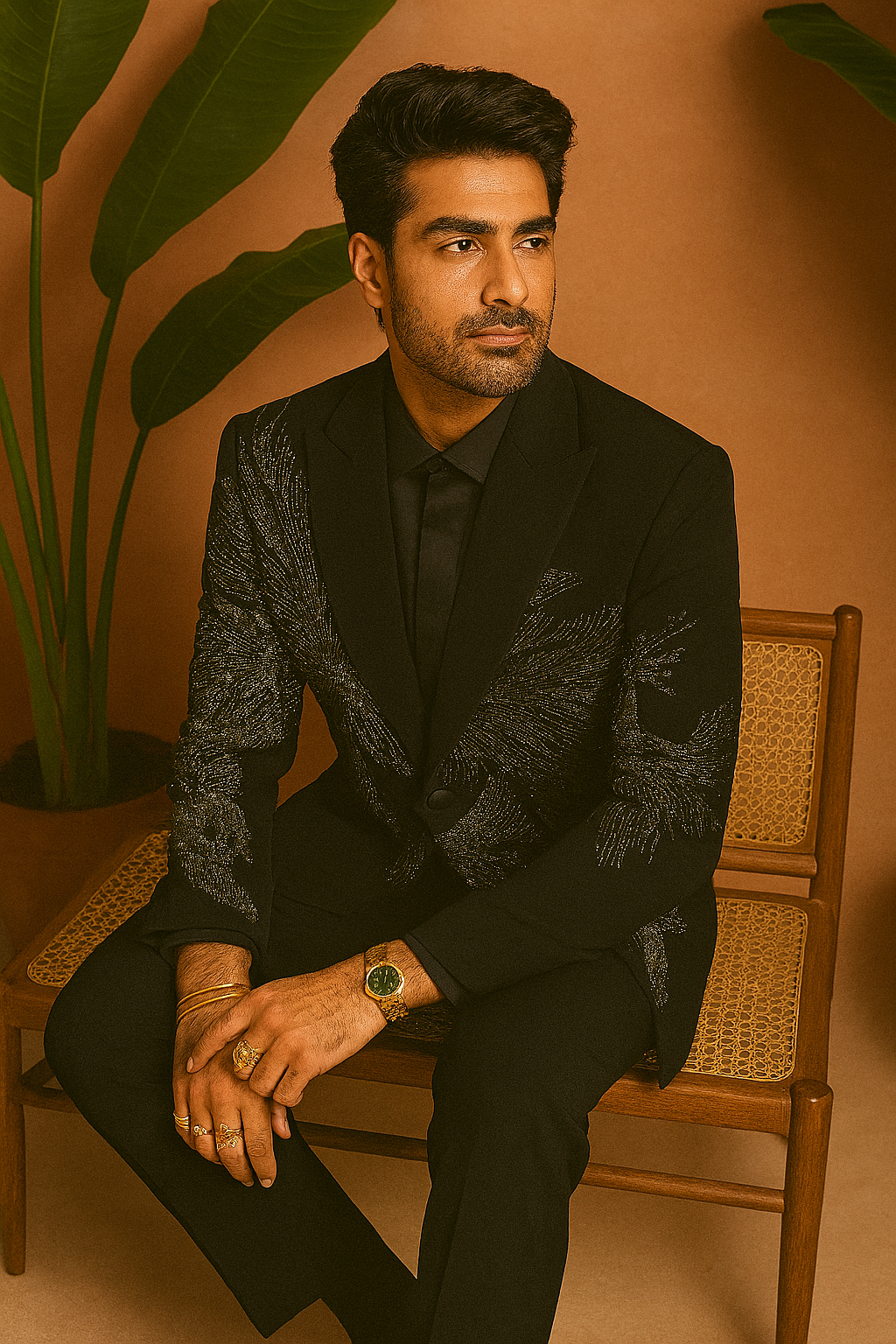 Crystal detailing on a black tuxedo for formal events – KPH Outfits