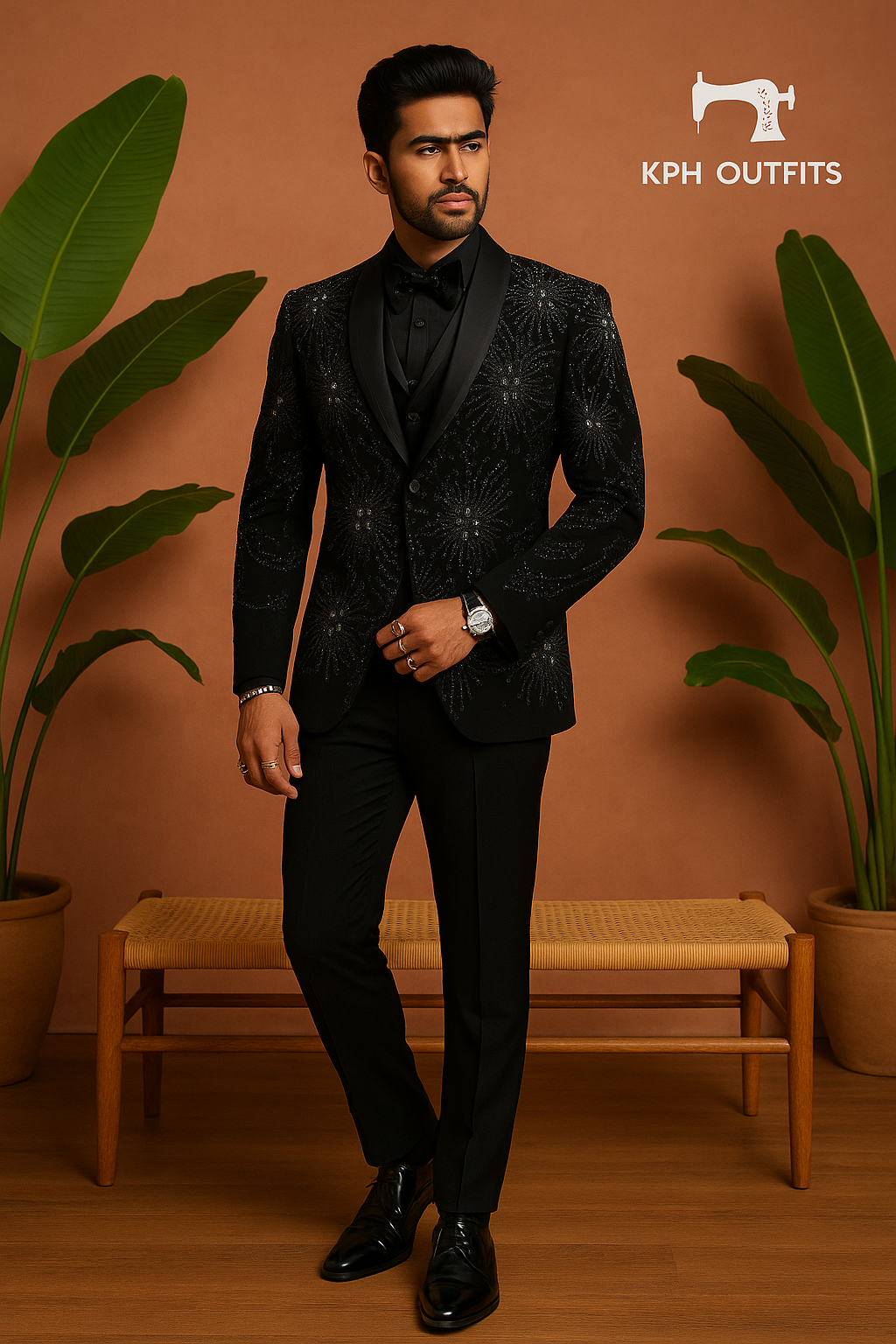 Men's Exclusive Black Handcrafted Reception Style Tuxedo Suit – Luxury Designer Wear by KPH Outfits