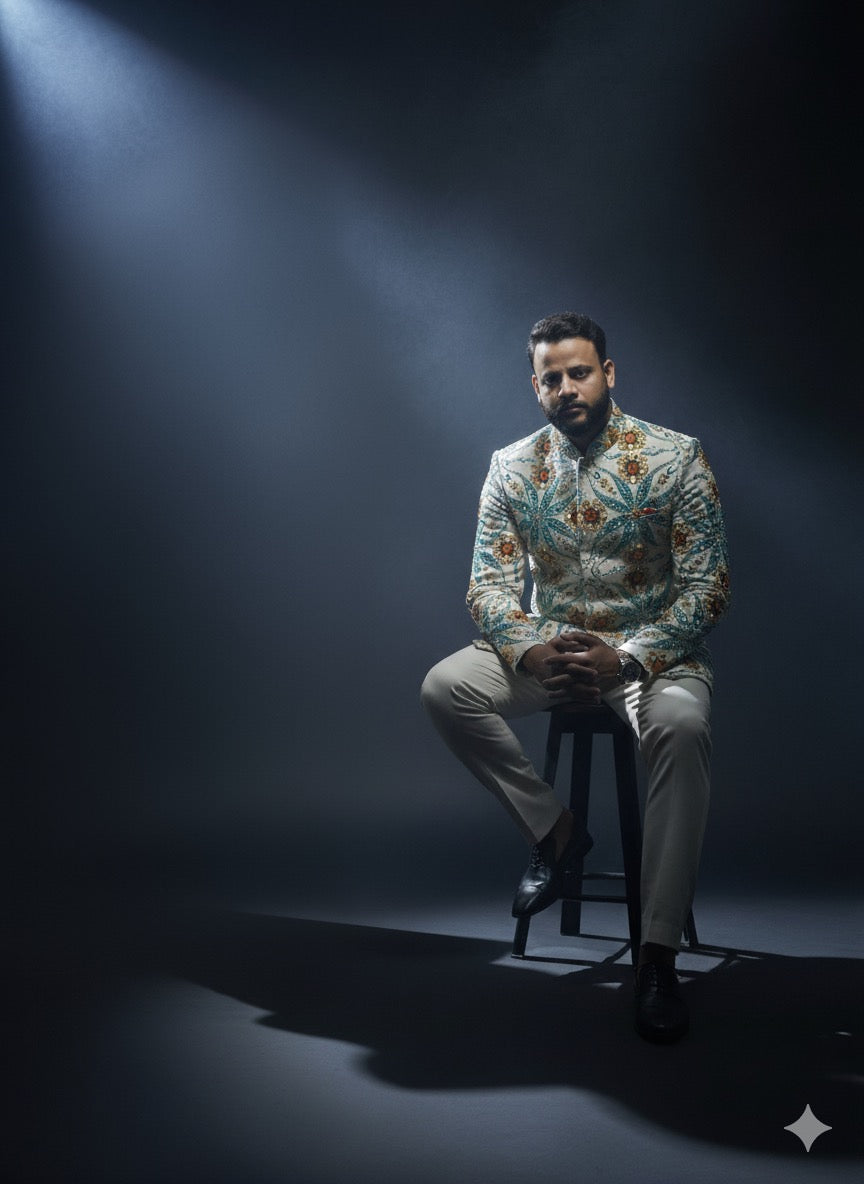 Handcrafted KPH Outfits multi-color stone work Bandhgala set