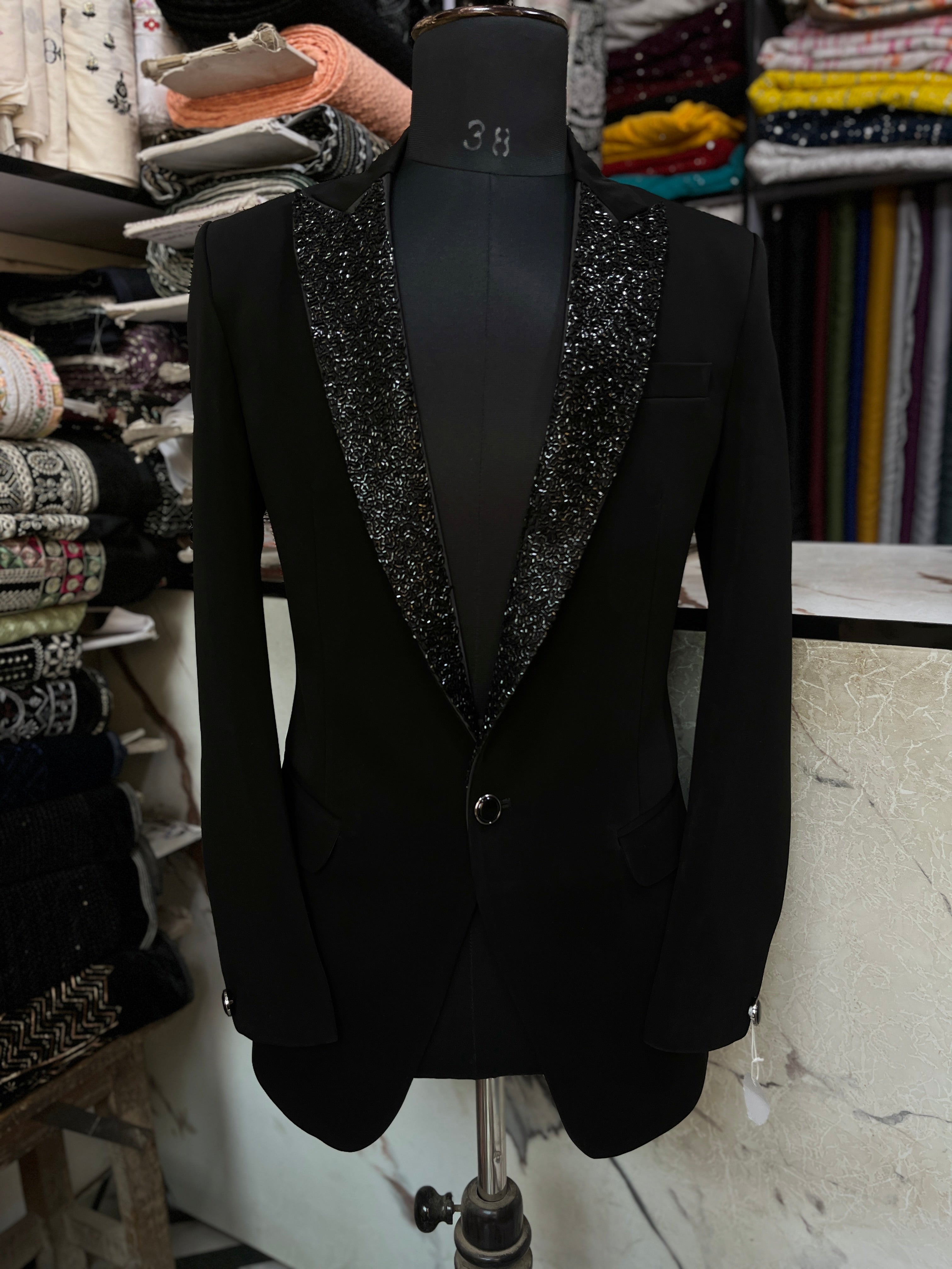 Men's Black Handcrafted Peak Lapel Tuxedo Suit