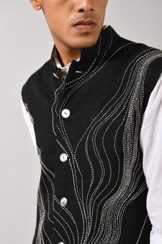 Men's Black Handcrafted Nehru Jacket Set