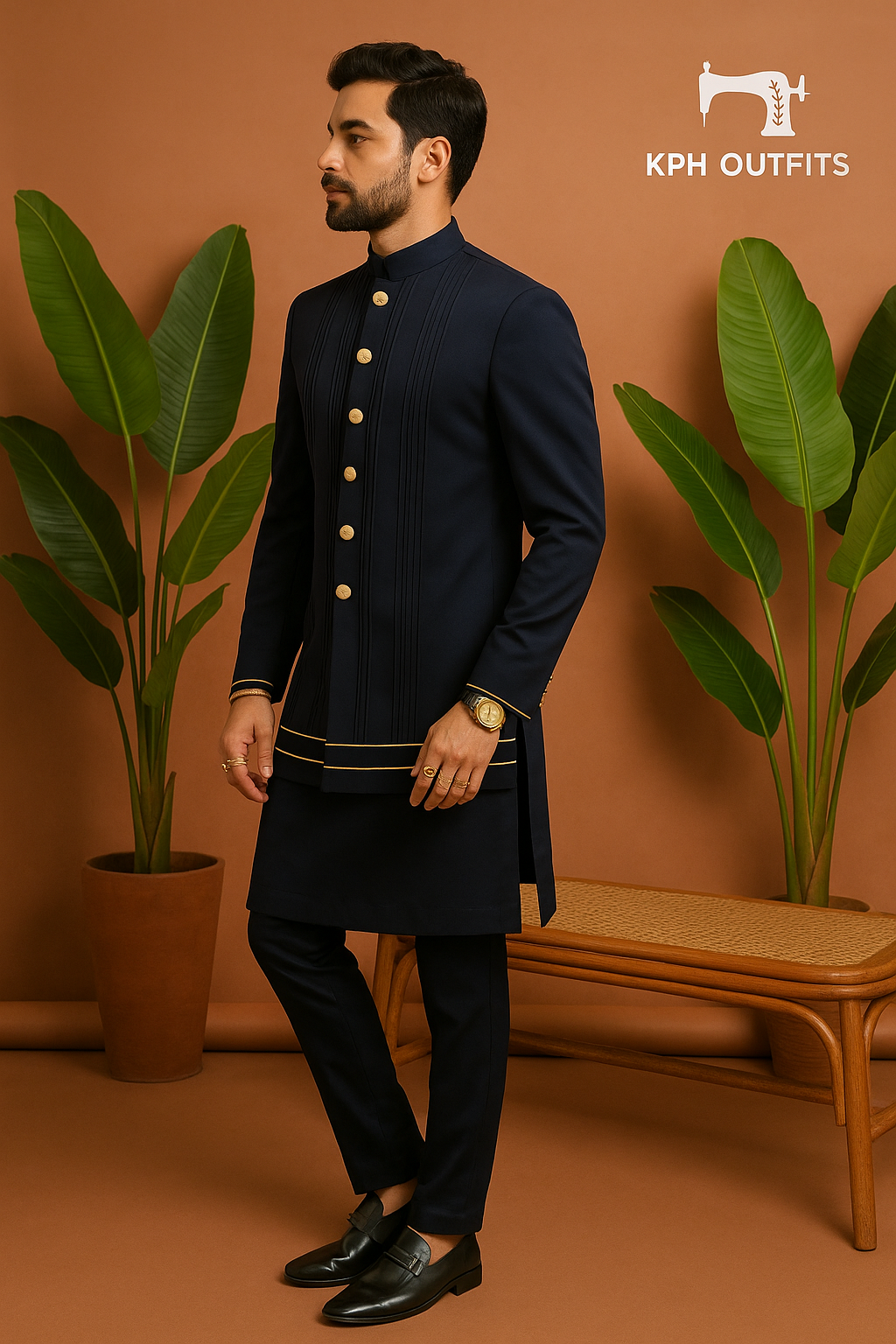 Men's Exclusive Navy Blue Stylish Indo-Western Set - Modern Sophistication by KPH Outfits