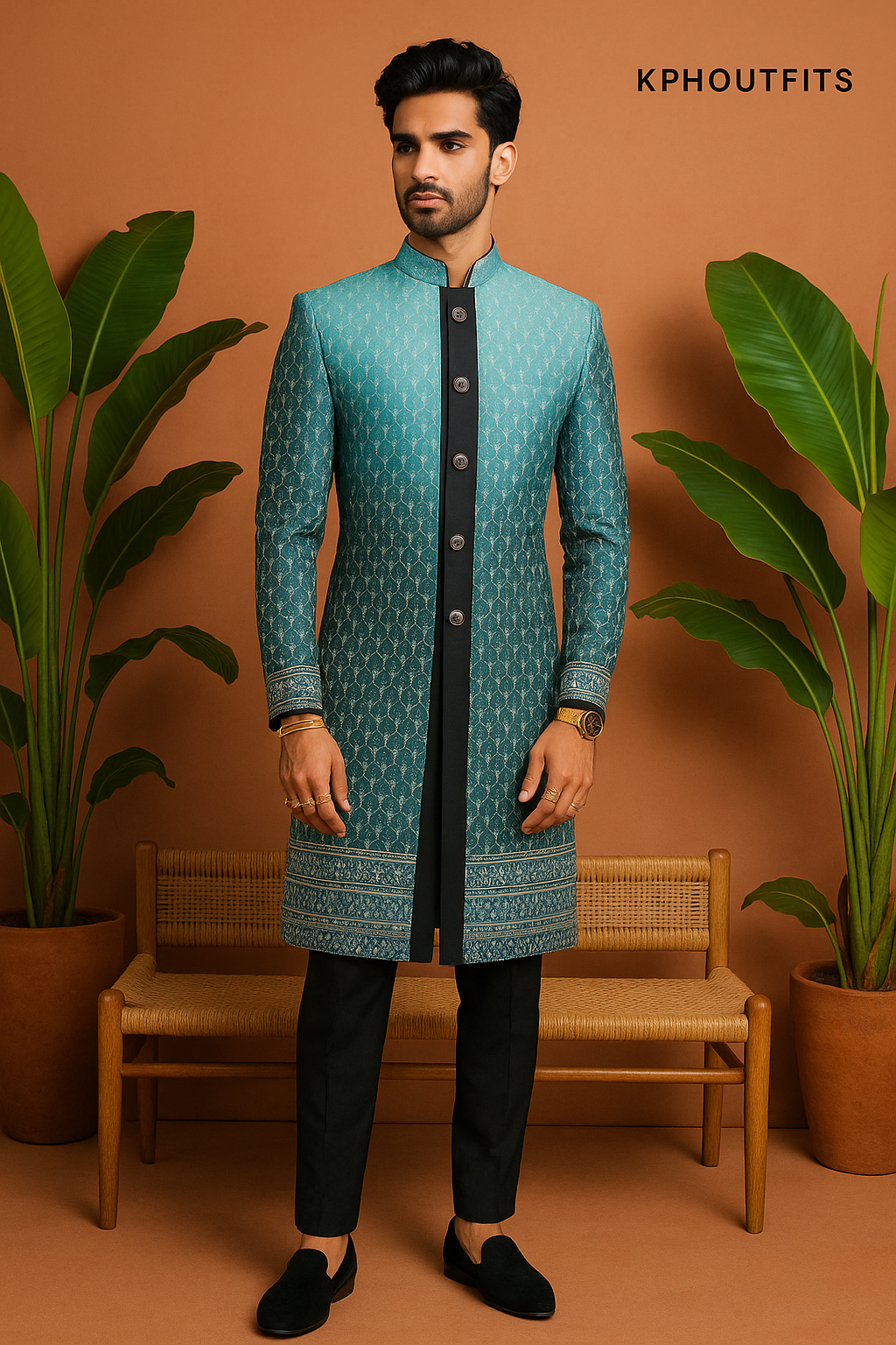 Stylish Men's Sky Blue Double Shades Indo-Western Set – KPH Outfits
