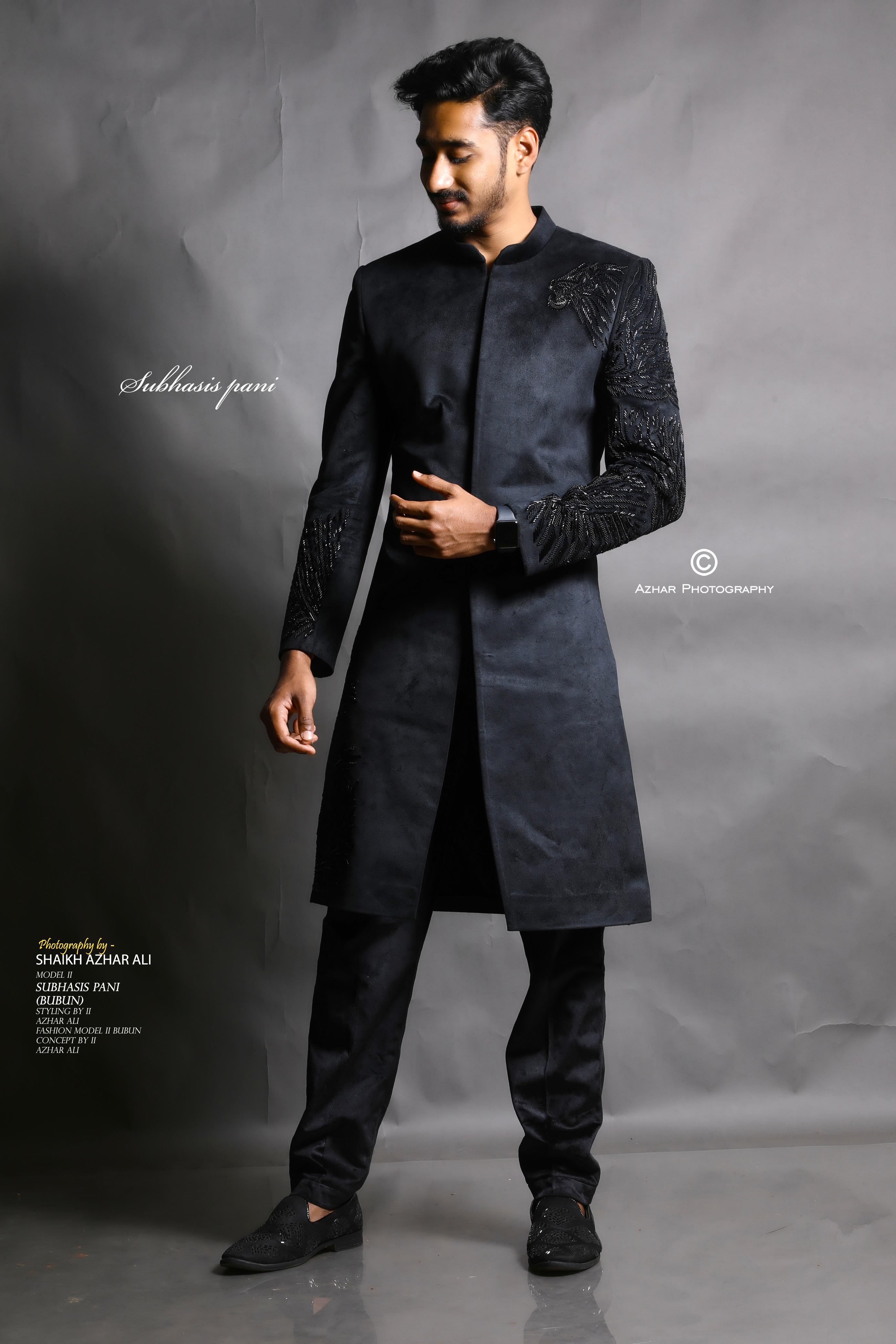 Men's Black Velvet Handcrafted Ranveer Singh inspired Sherwani Set