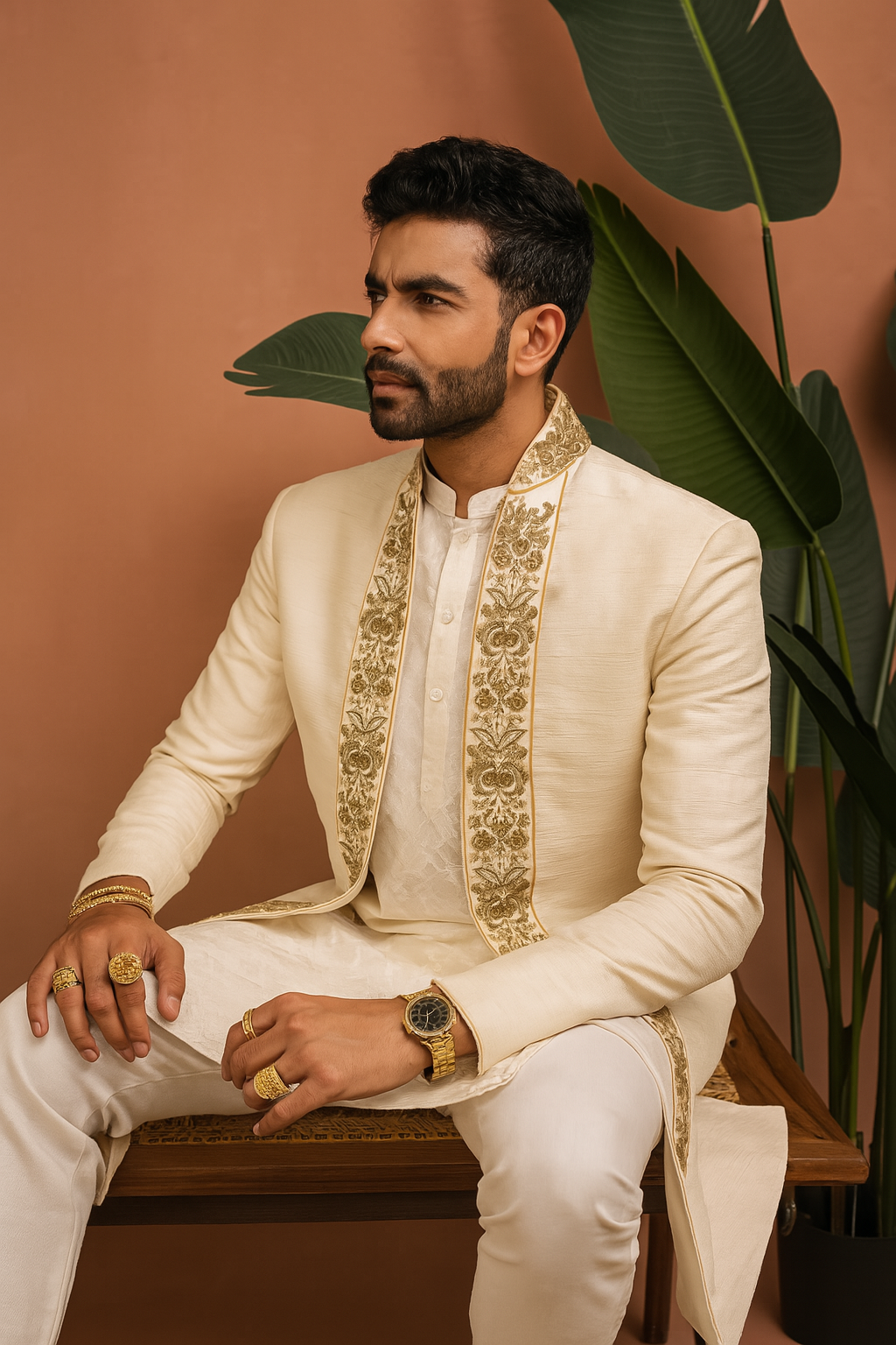 Bold groom outfit with yoke-to-hem Zardosi embroidery – KPH Outfits
