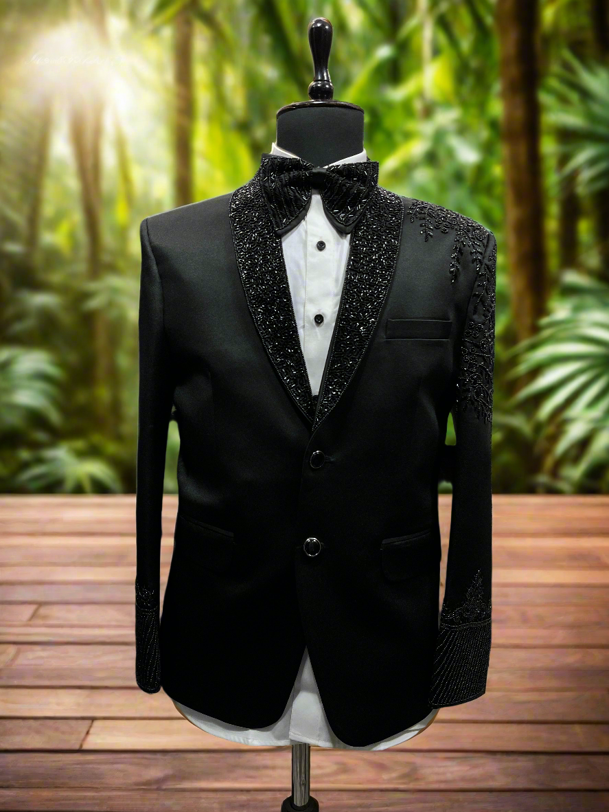 Black Handcrafted Tuxedo Suit for Men
