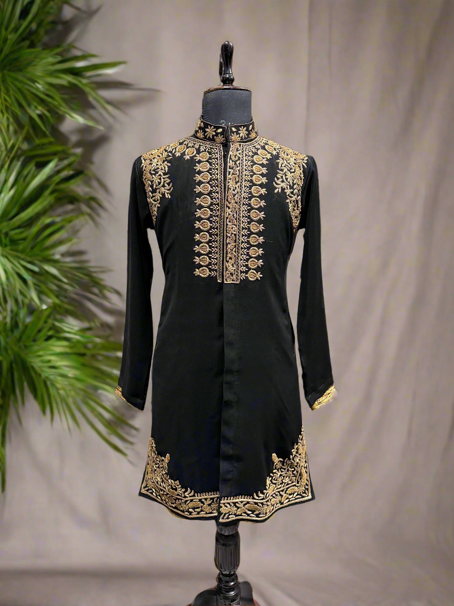 Black Handcrafted Zardozi Work kurta  Set