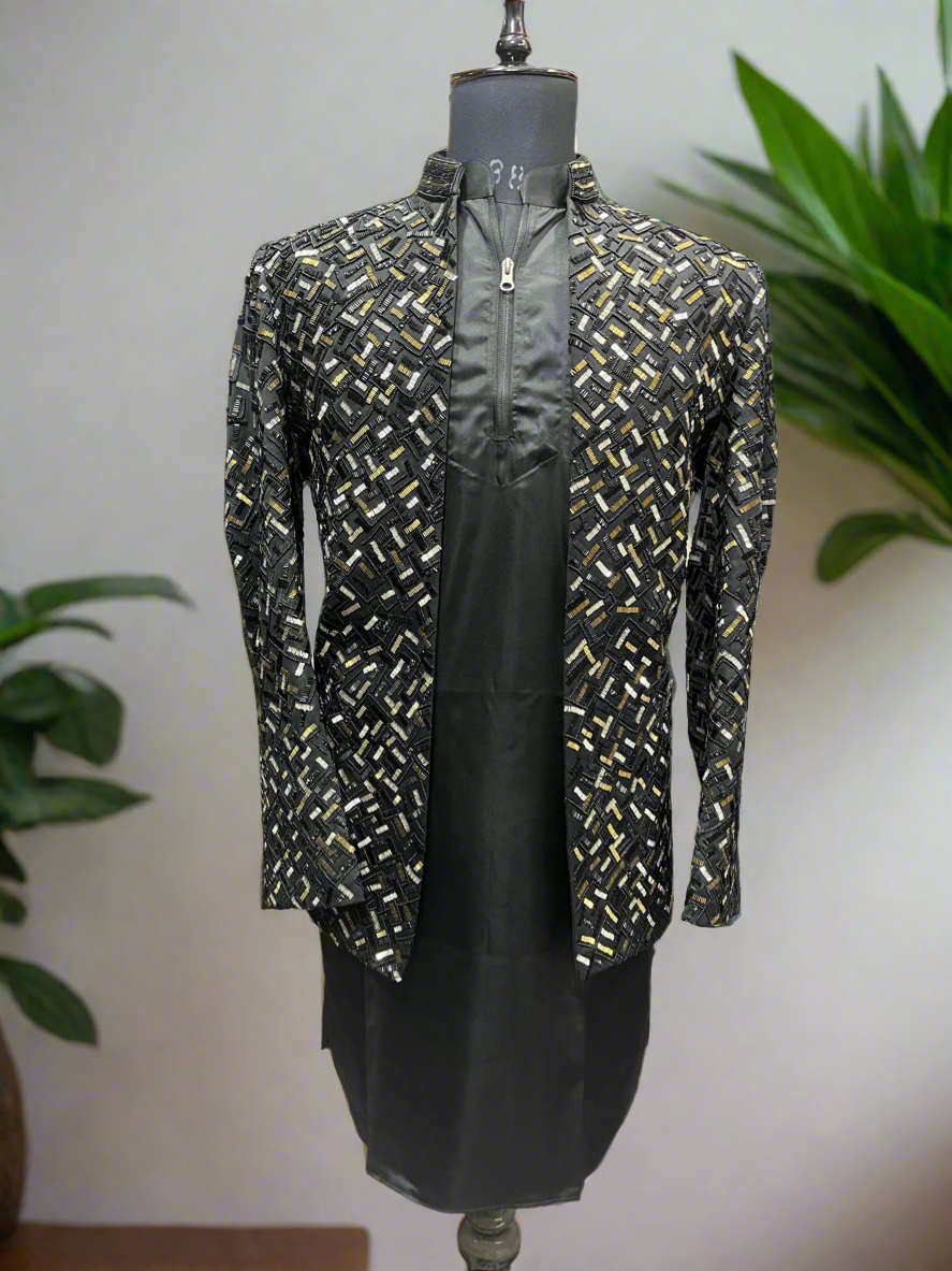 Black embellished shrug set for festive occasions