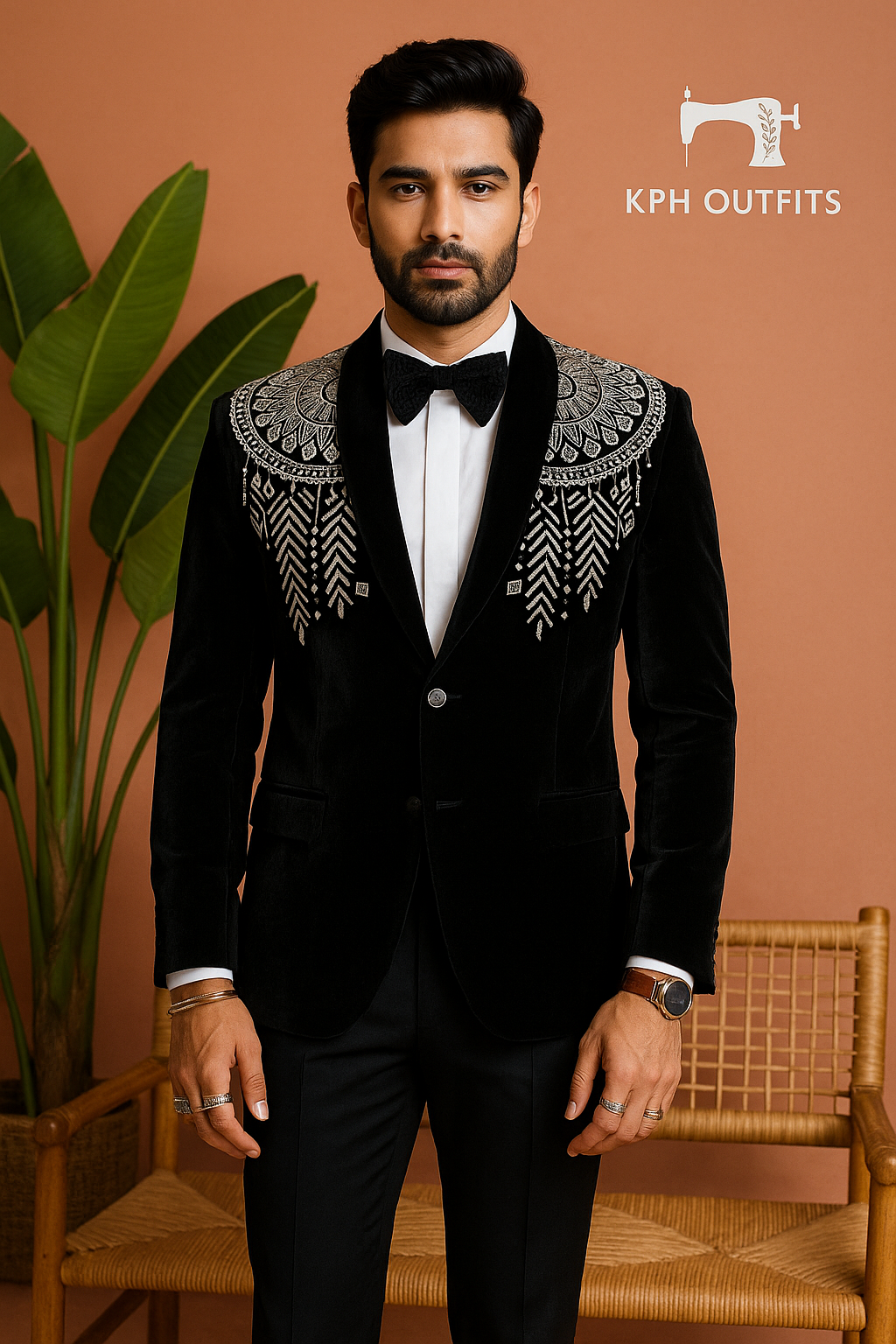 Men's Exclusive Velvet Handcrafted Cut Work Tuxedo Suit – Luxury Formal Wear by KPH Outfits