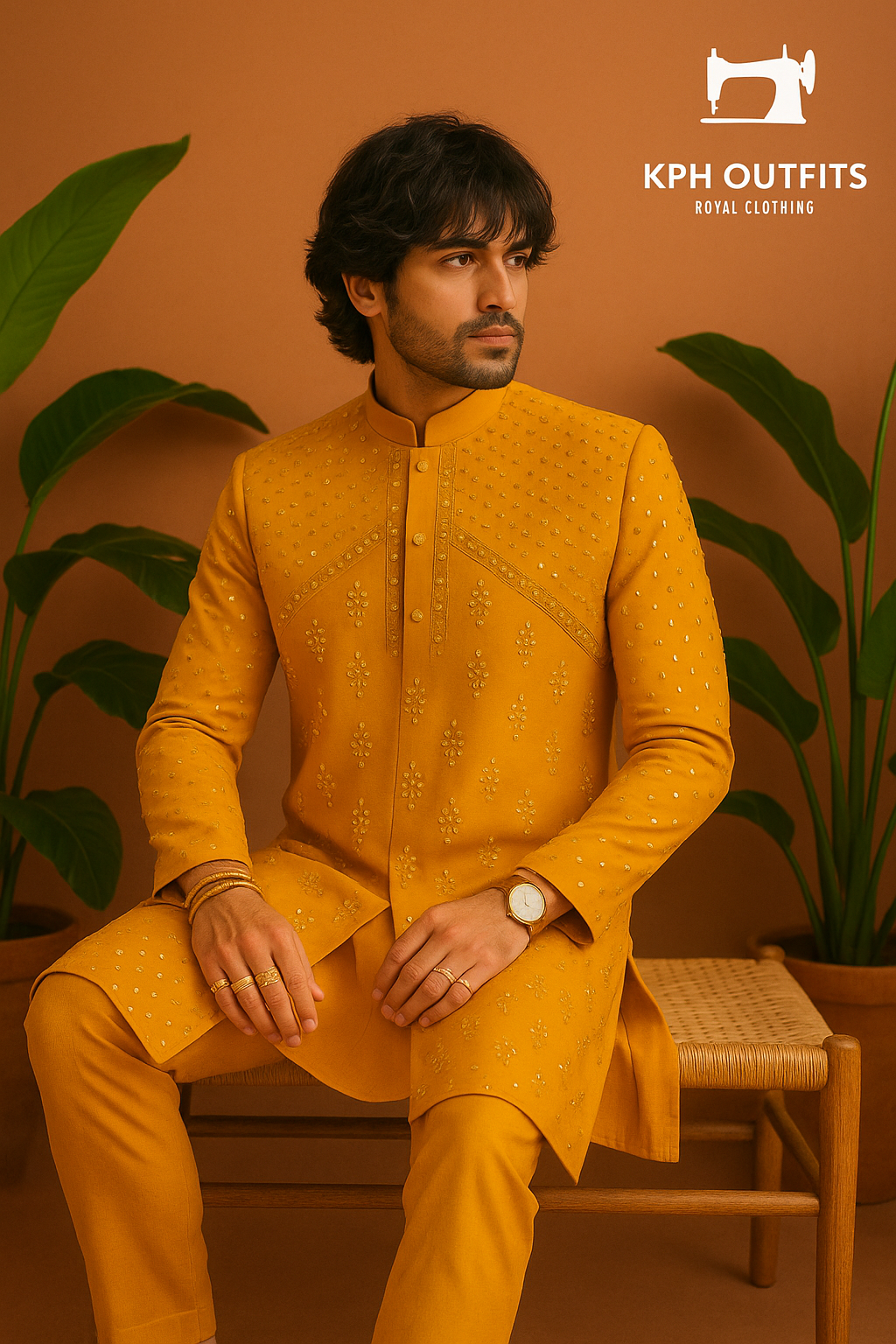 Men's Exclusive Orange Real Mirror Stylish Indo-western Set - KPH Outfits