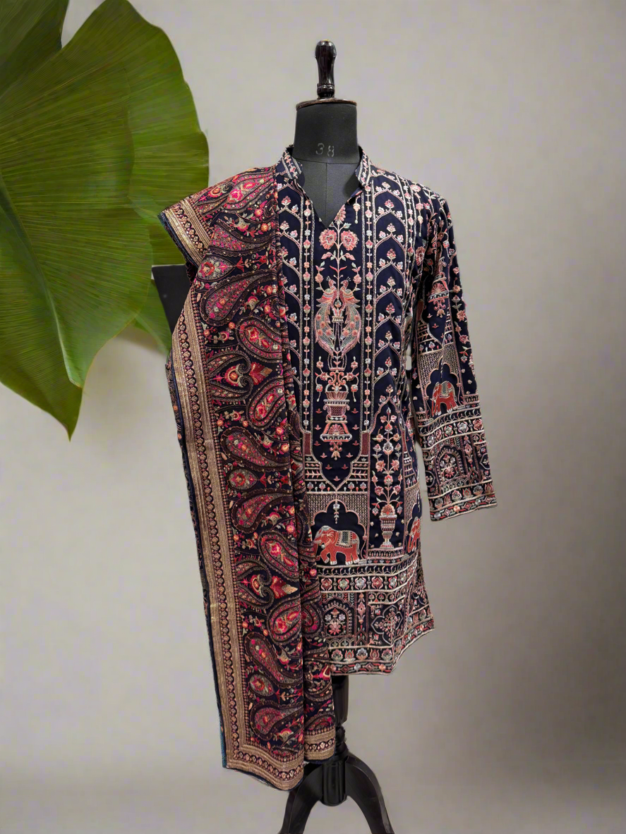 Wedding and Festival Navy Blue Designer Embellished Kurta Set