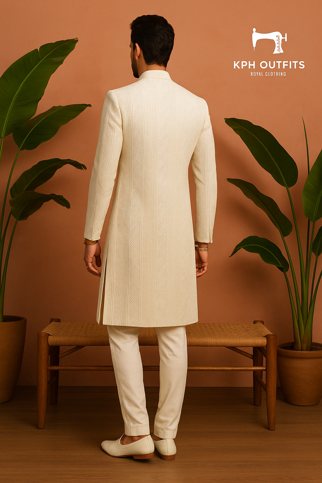 Men's Exclusive Ivory Luxury Dyeable Open Indo-Western Set - Customized Elegance by KPH Outfits