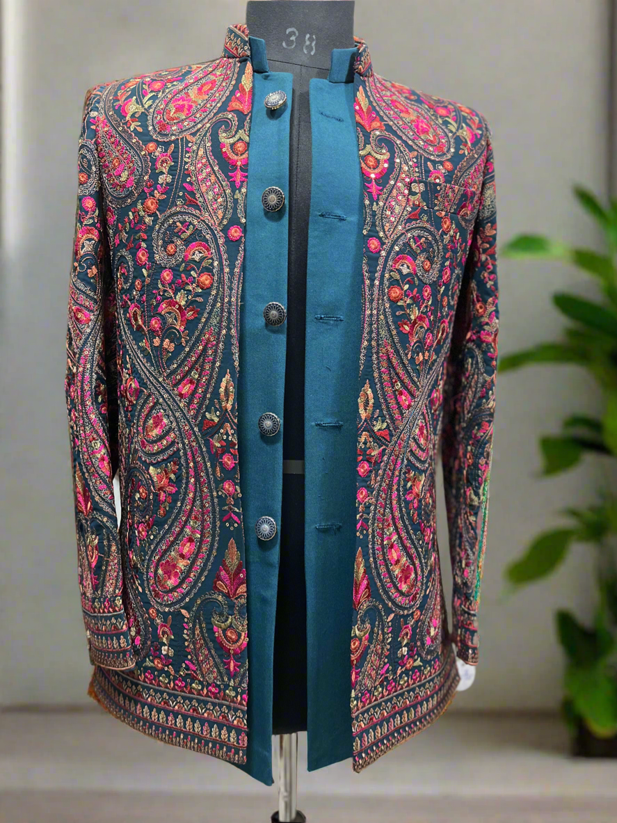 Men's Turkish Kalamkari Embroidery Jodhpuri Set - Designer Traditional Kurta and Pant