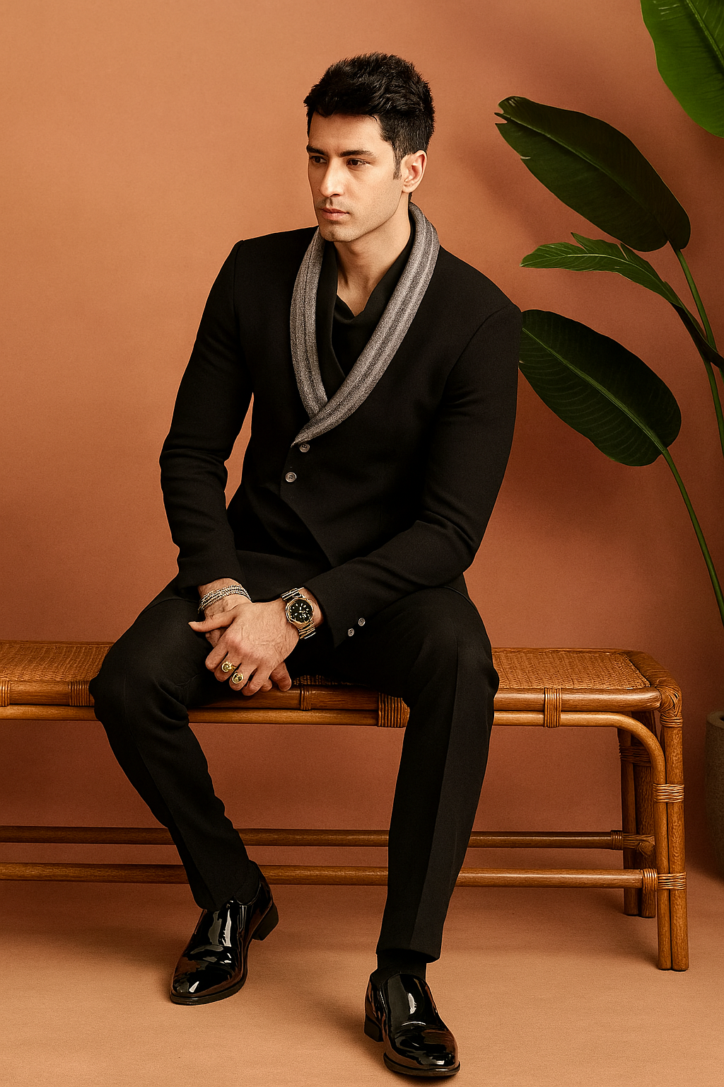 Men's Black Velvet Handcrafted Shawl Lapel Tuxedo Suit