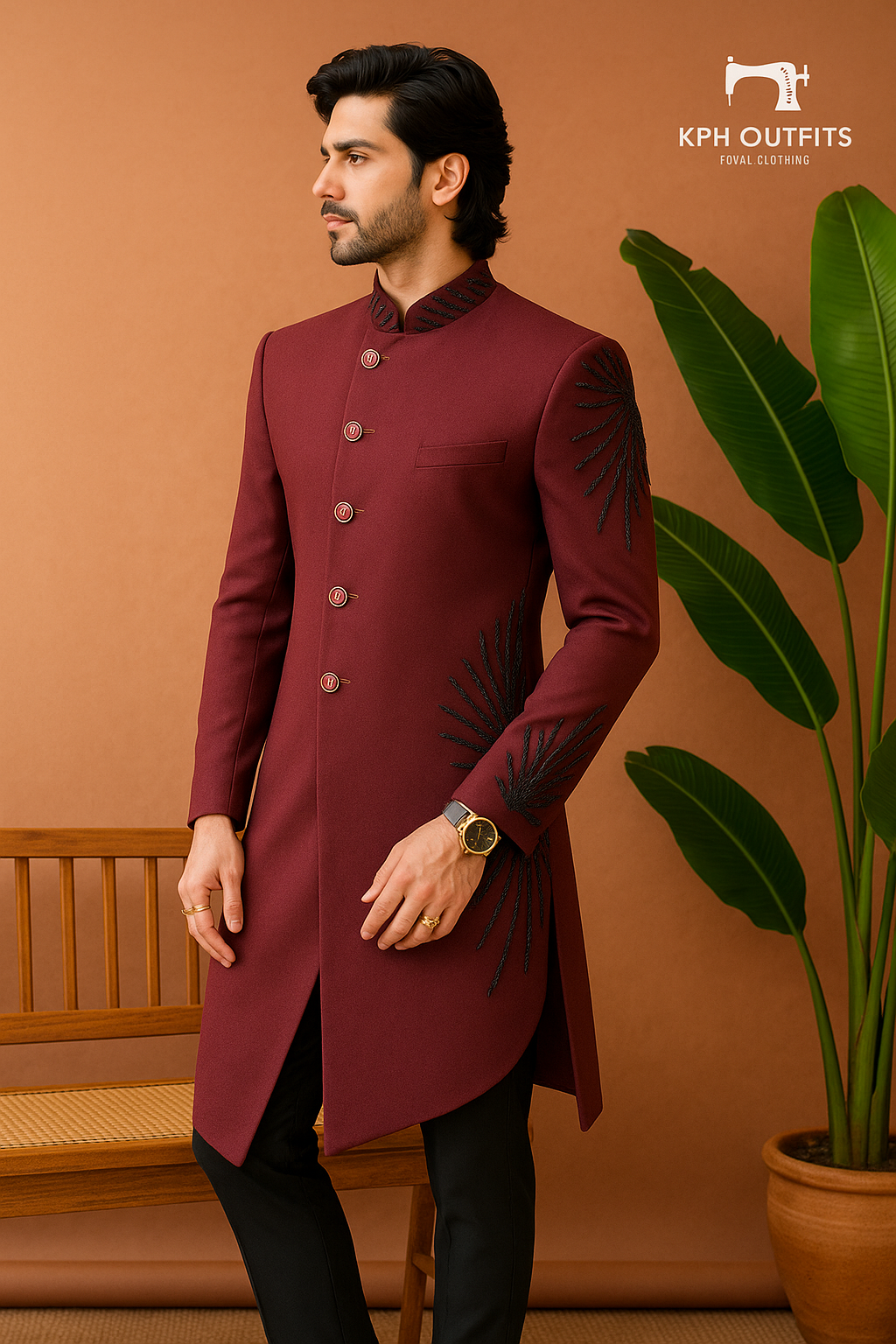 Men's Exclusive Maroon Stylish Two-Layer Handcrafted Indo-western Set - KPH Outfits