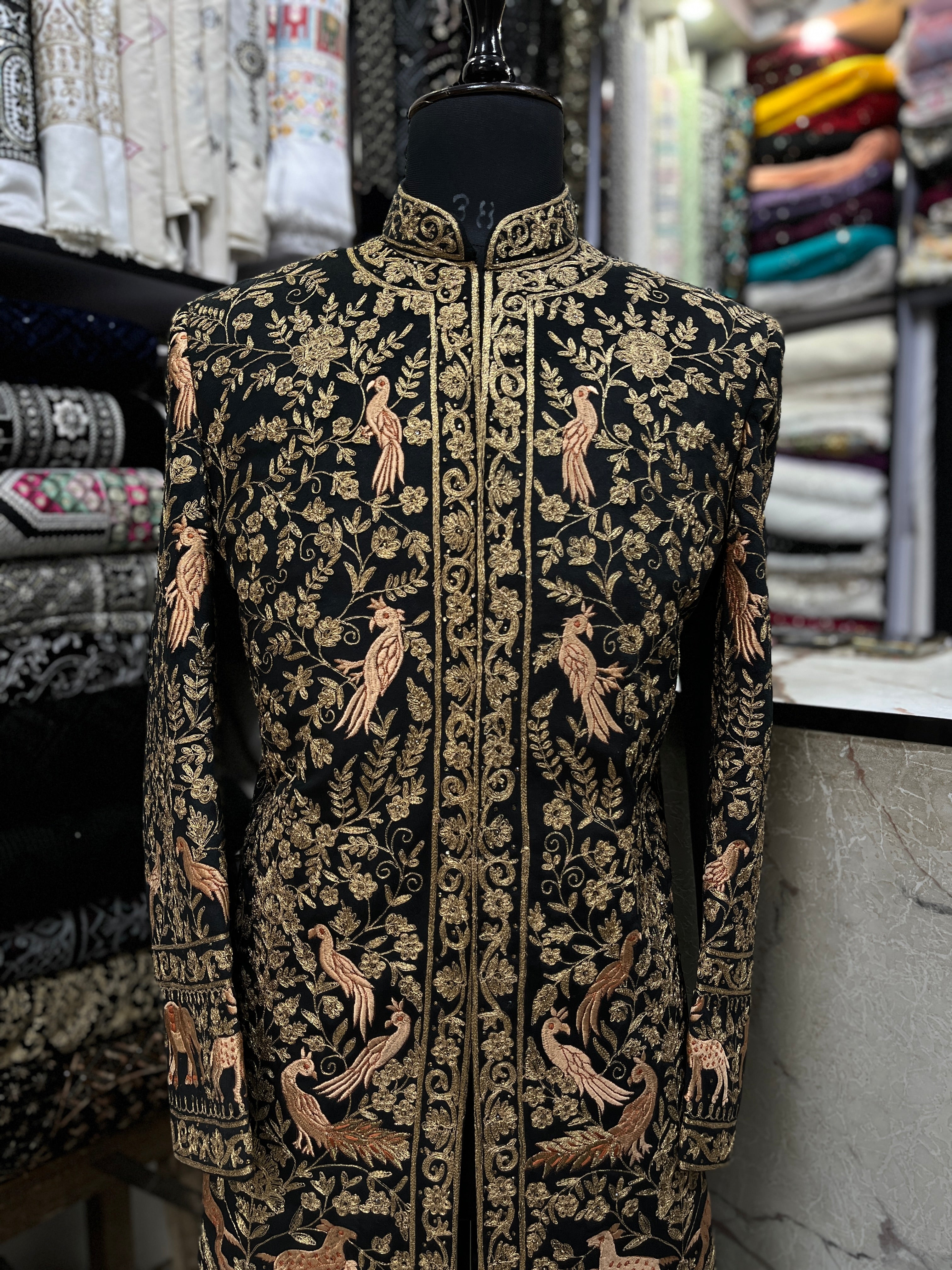 Men's Black Handcrafted Groom Sherwani Set