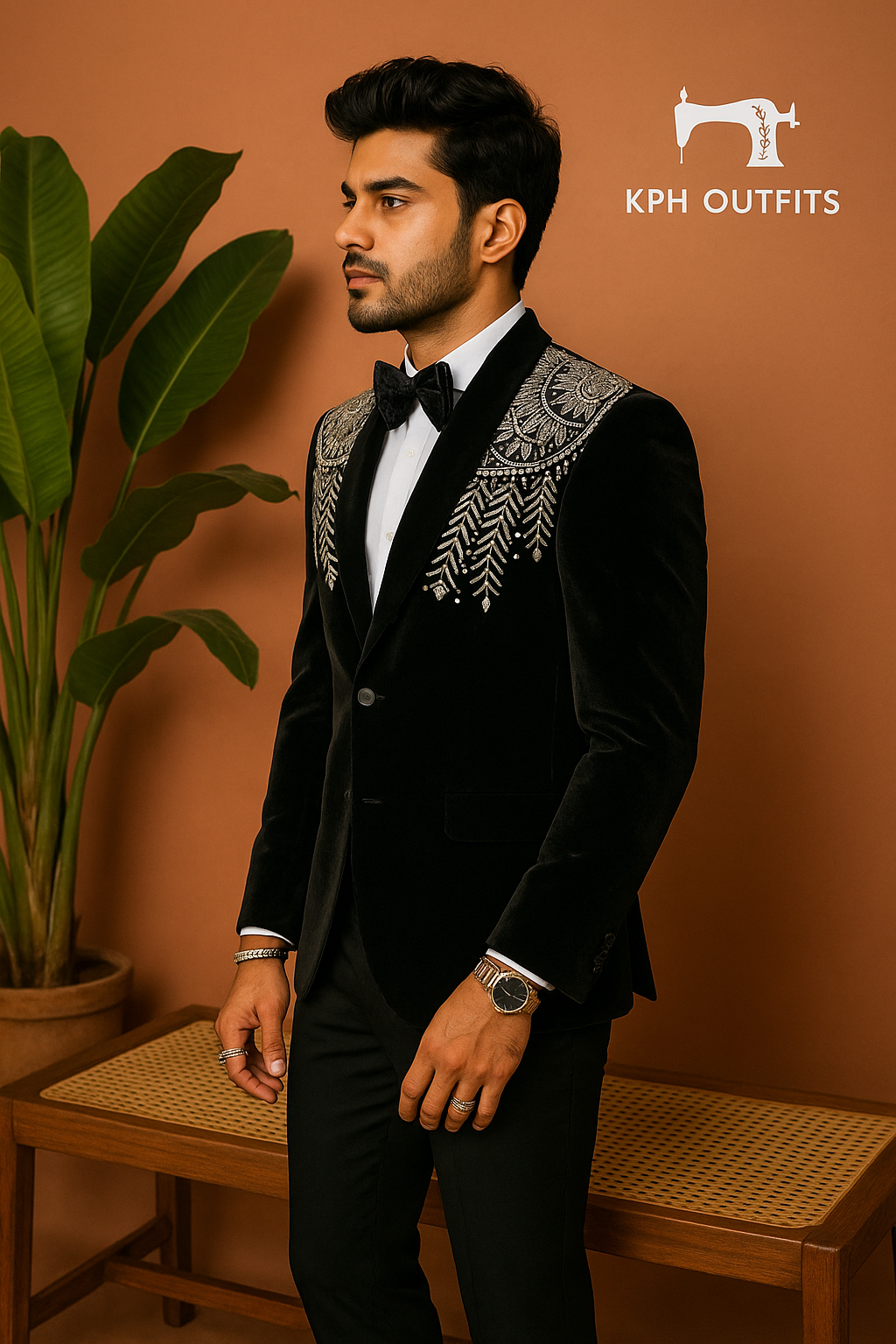 Men's Exclusive Velvet Handcrafted Cut Work Tuxedo Suit – Luxury Formal Wear by KPH Outfits