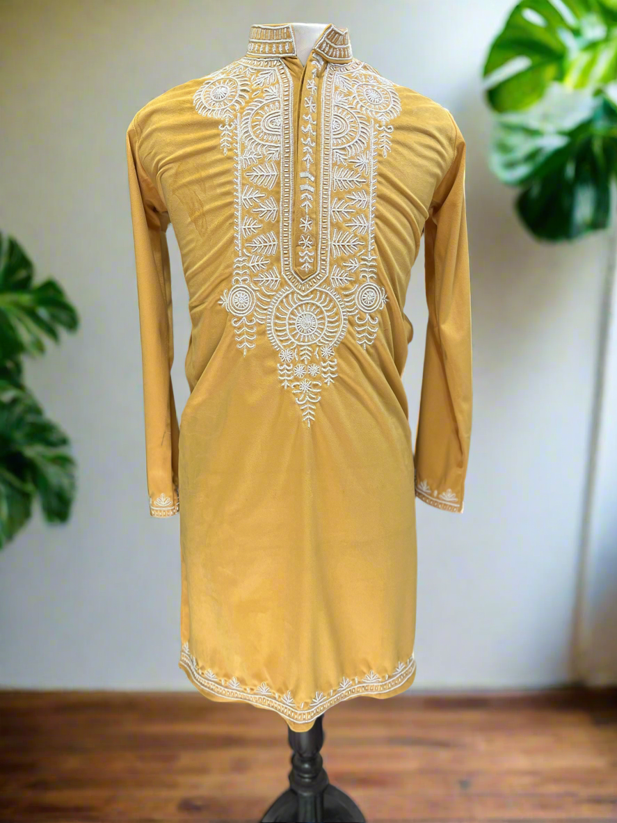 Luxury mustard velvet kurta set for weddings