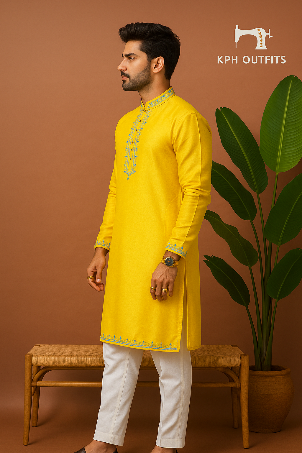 Haldi Special Silk Neck Style Mirror Kurta Set - KPH Outfits