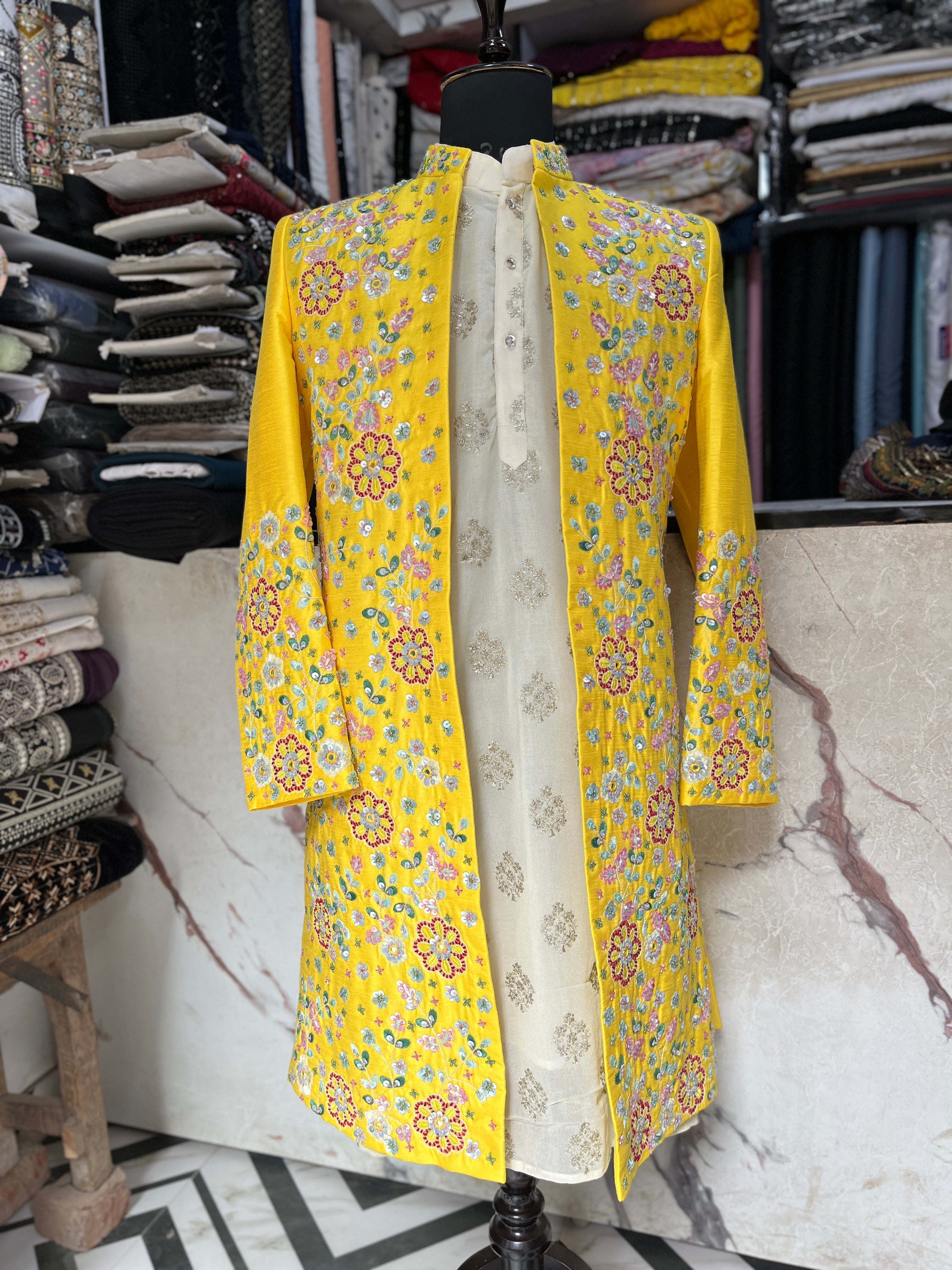 Haldi Special Handcrafted Open Indo-western Set