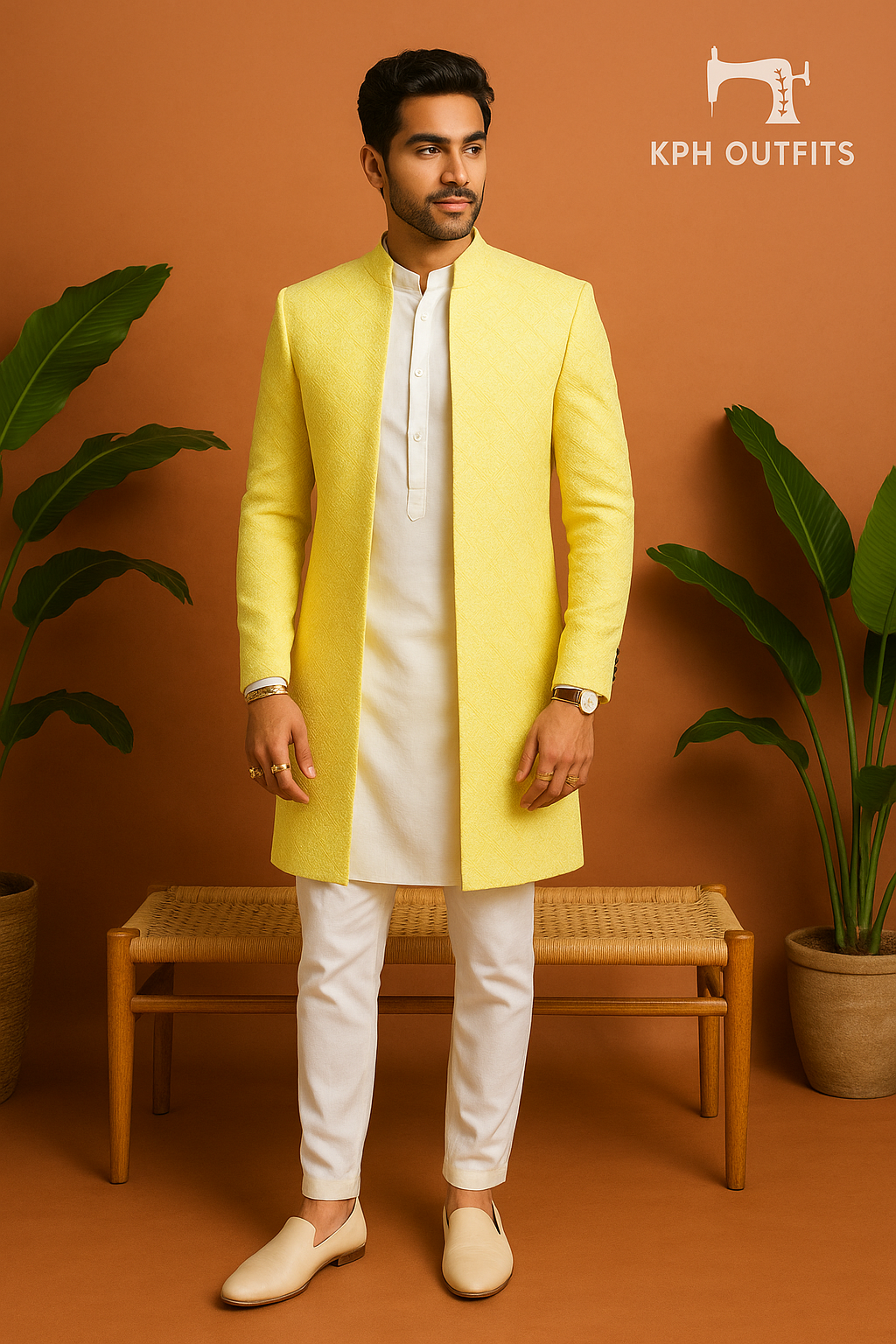 Men's Exclusive Haldi Lakhnavi Dyeable Jodhpuri Set – Luxury Wedding Wear by KPH Outfits