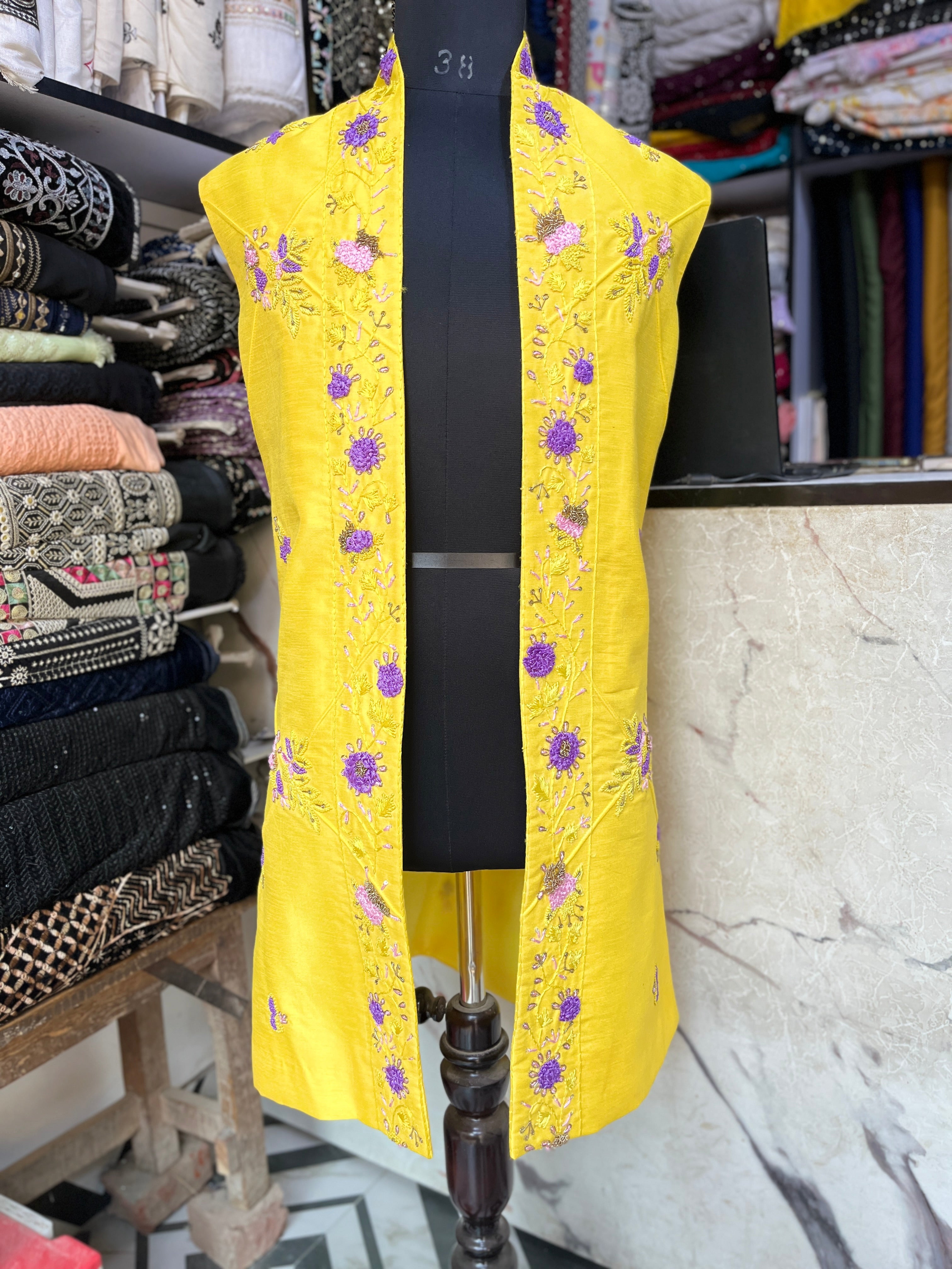 Haldi Special Handcrafted Zardozi Work Long Jacket