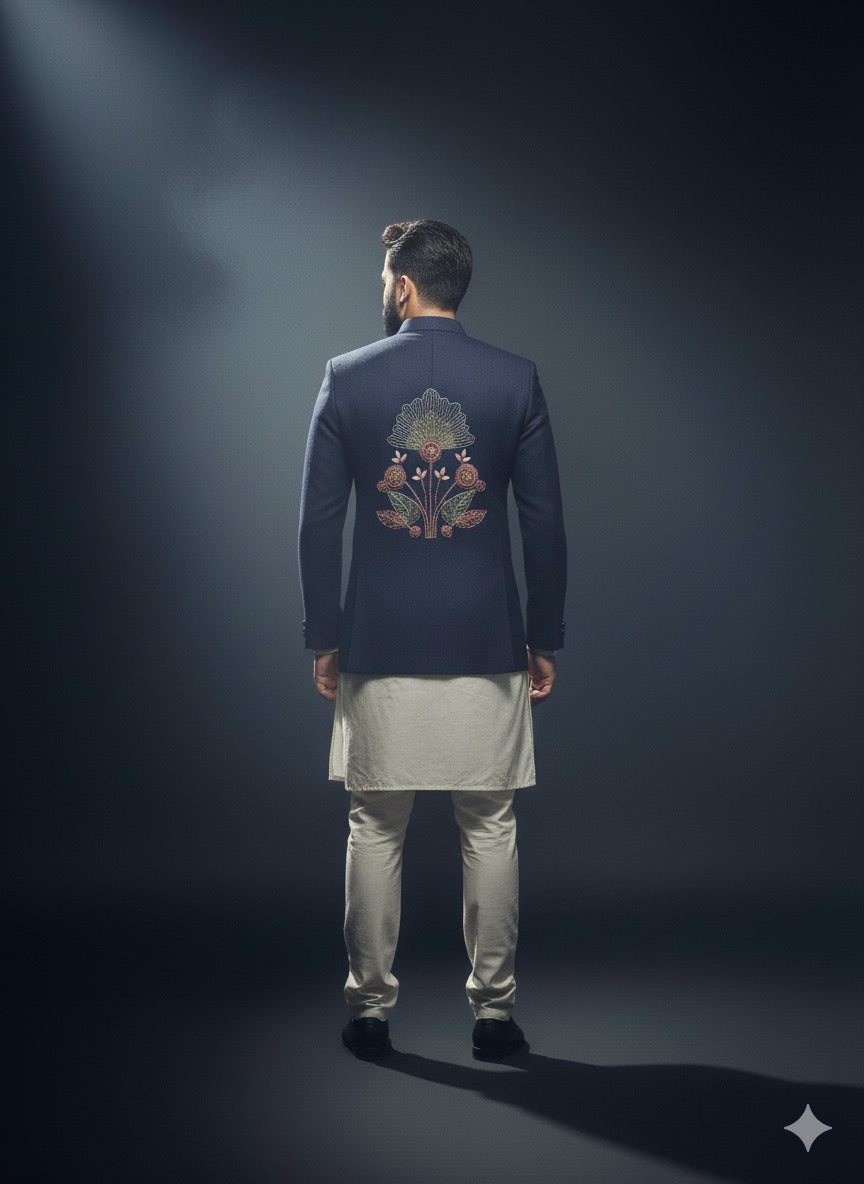 Back side Of navy Bandhgalas suit 