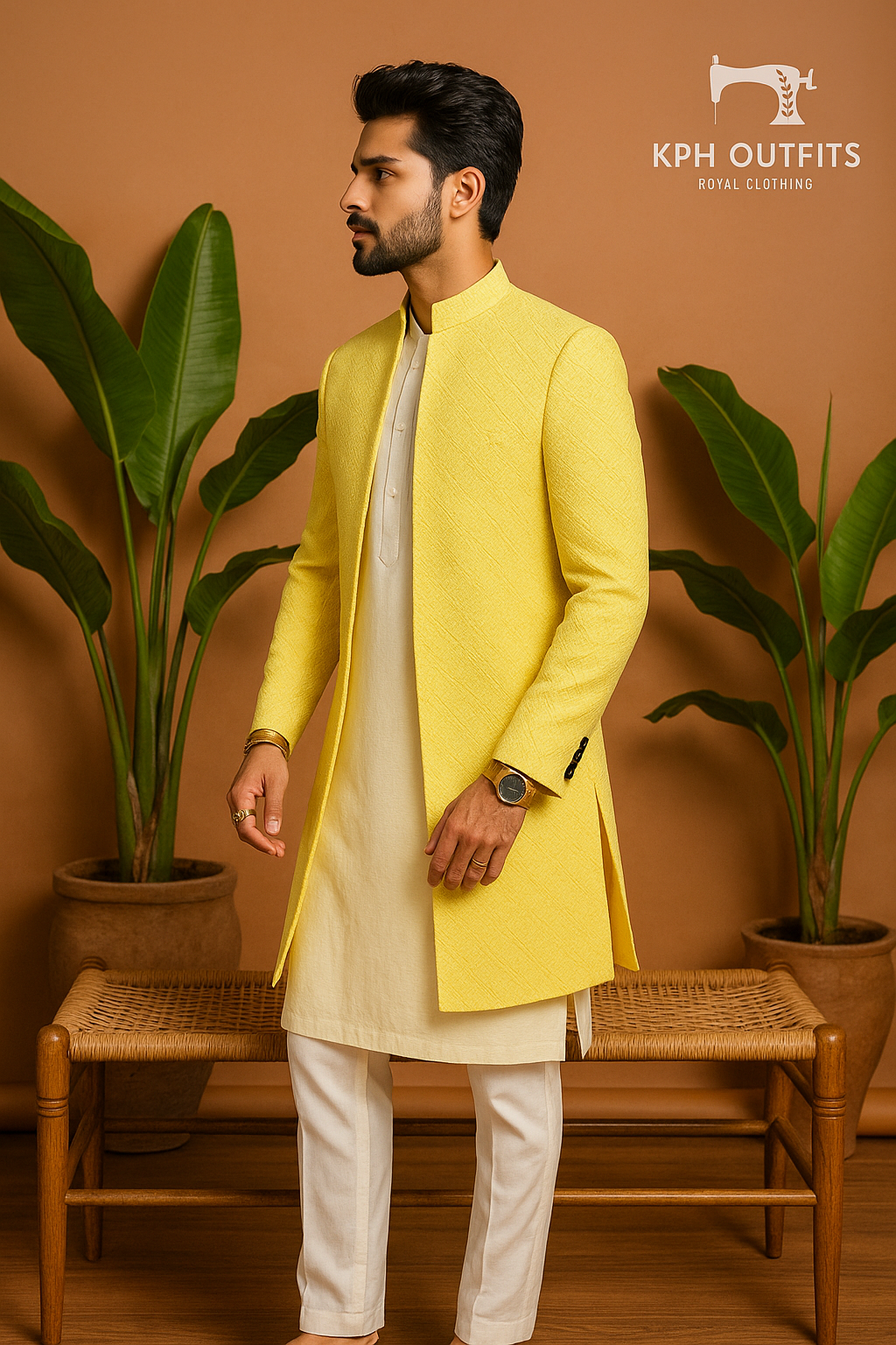 Men's Exclusive Haldi Lakhnavi Dyeable Jodhpuri Set – Luxury Wedding Wear by KPH Outfits