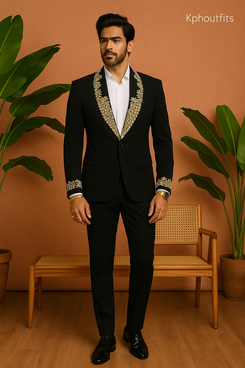 Men's Black Handcrafted Shawl Lapel Tuxedo in Japanese Fabric- KPH Outfits