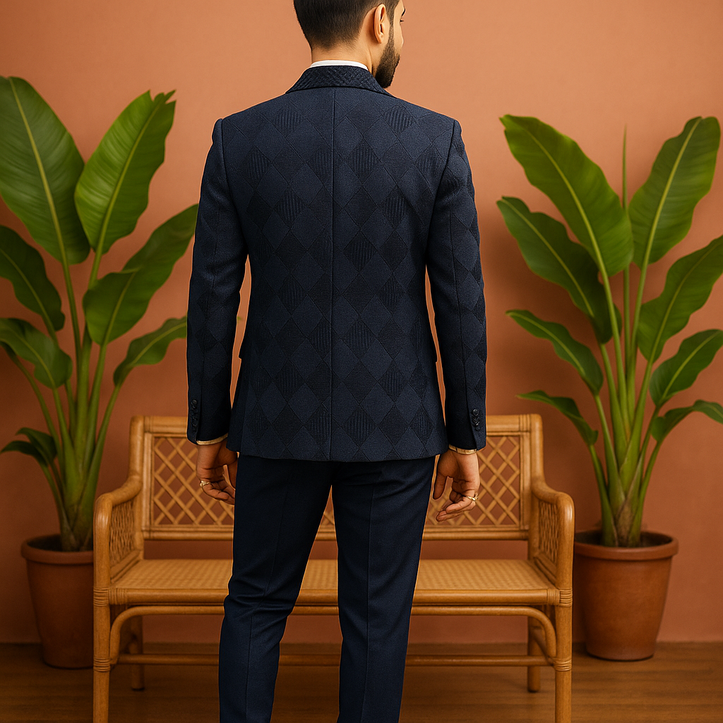 Elegant Men's Blue Handcrafted Shawl Lapel Tuxedo - KPH Outfits