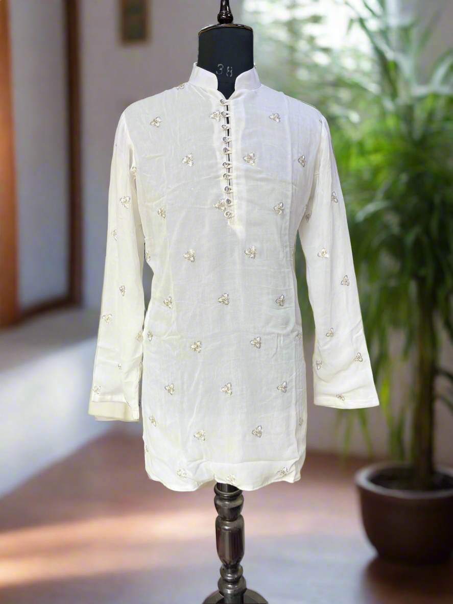 Close-up of Handcrafted Details on Men's Lightweight Summer Kurta