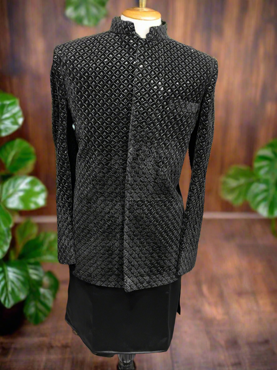 Men's Black Velvet Designer Jodhpuri Set By KPH Outfits