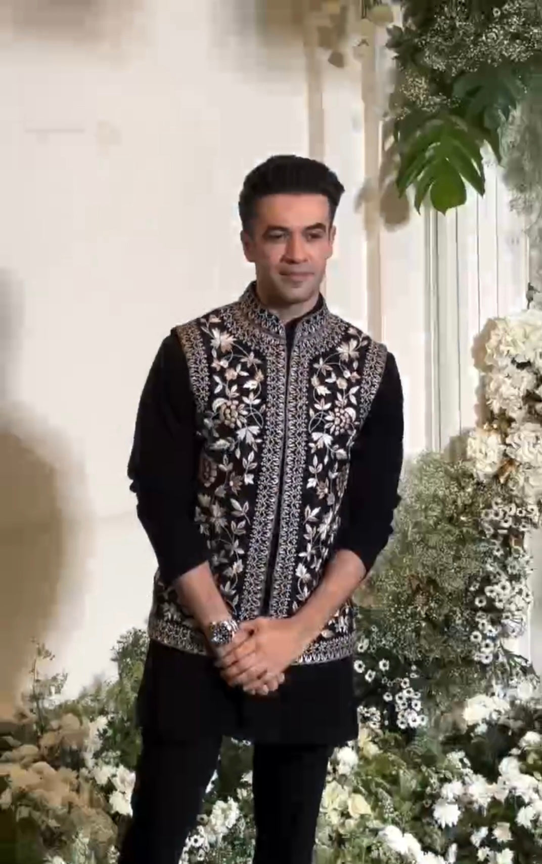 Men's Black Exclusive Thread Embroidery Nehru Jacket Set