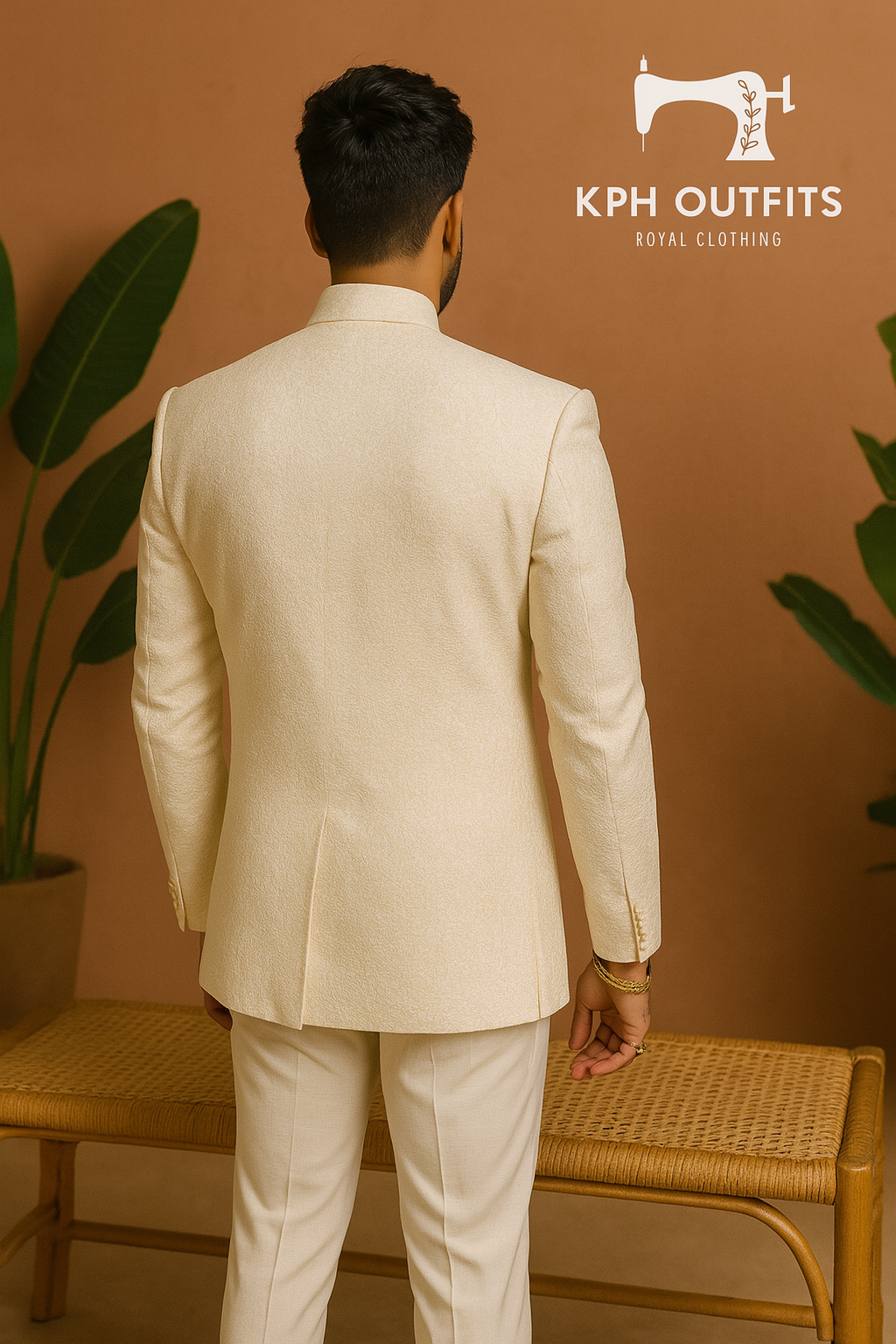 Men's Ivory Exclusive Jacquard Jodhpuri Bandhgala Suit – Luxury Wedding Wear by KPH Outfits