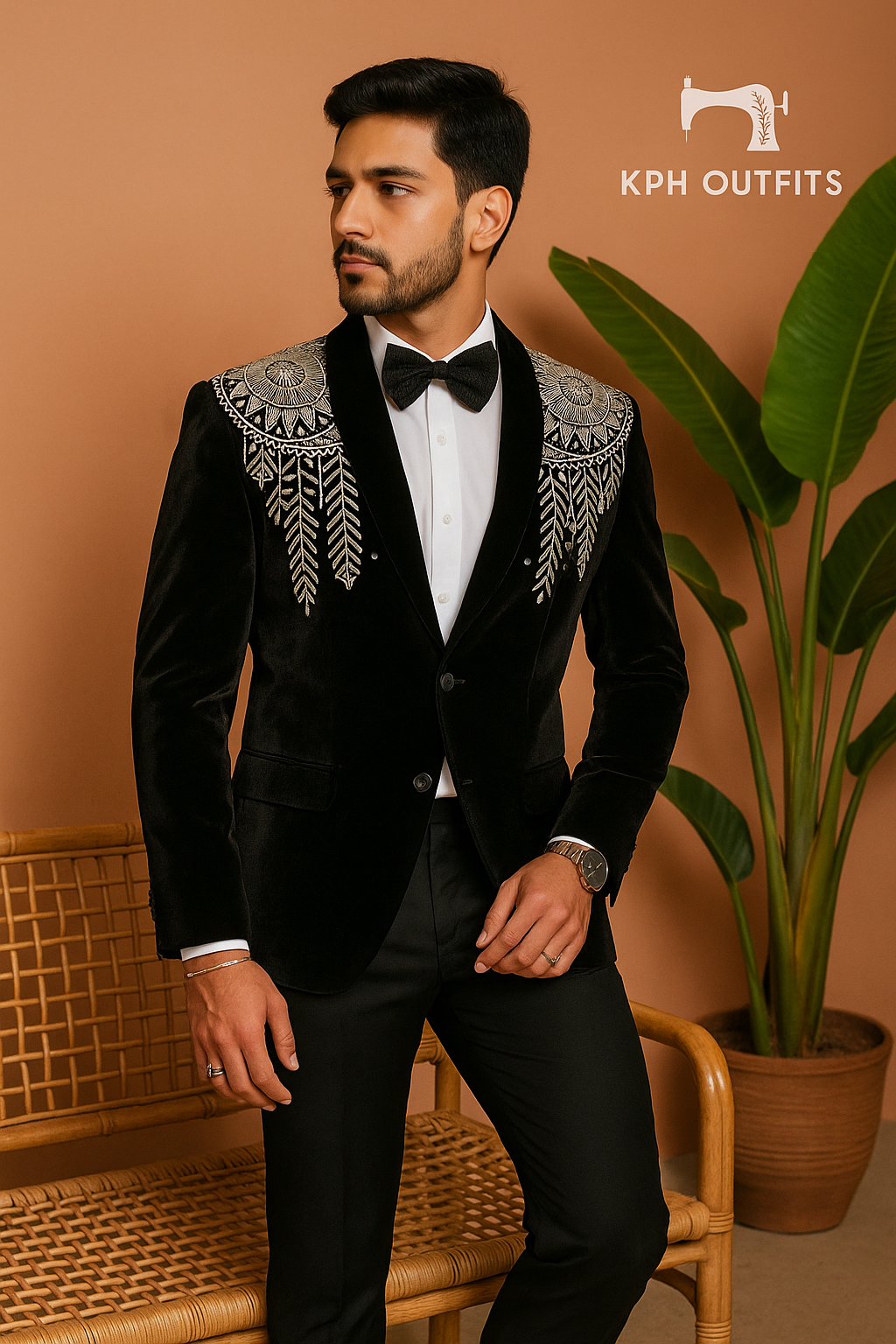 Men's Exclusive Velvet Handcrafted Cut Work Tuxedo Suit – Luxury Formal Wear by KPH Outfits